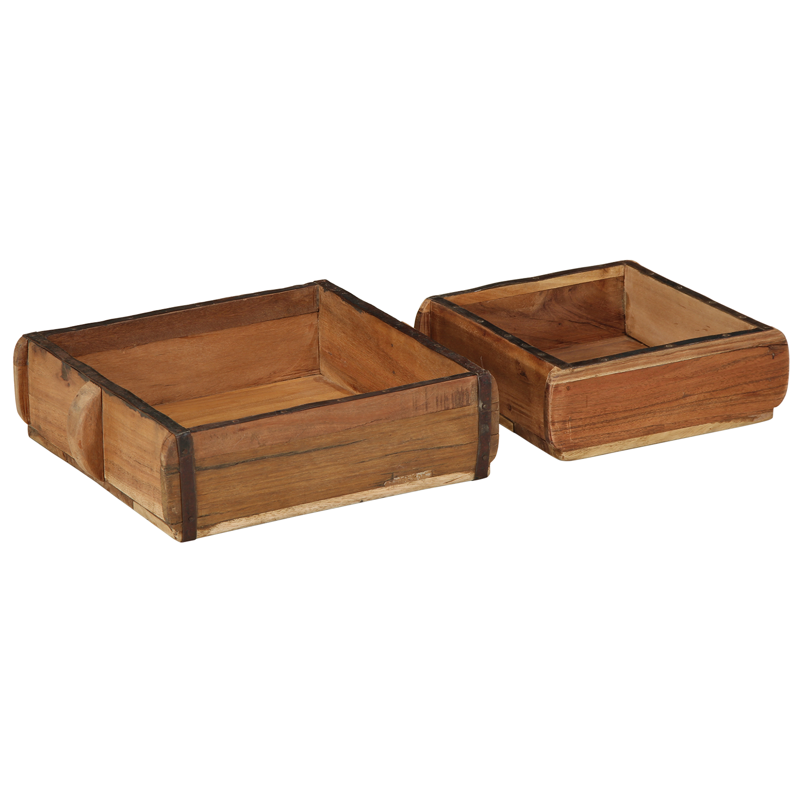 Vassoio 2 Pcs Marrone 31 X 29 X 10 Cm Legno Recuperato Massello