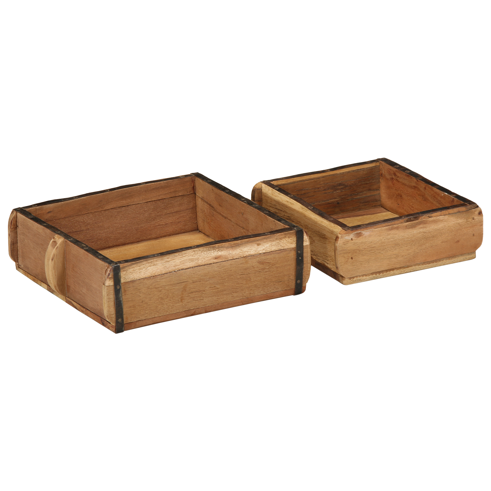 Vassoio 2 Pcs Marrone 31 X 29 X 10 Cm Legno Recuperato Massello - Image 3