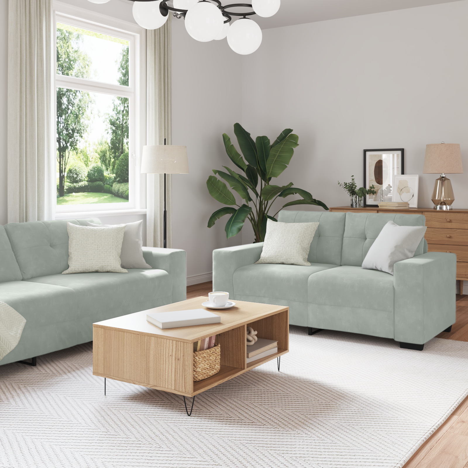 Set Di Divani 3 Pcs Grigio Velluto