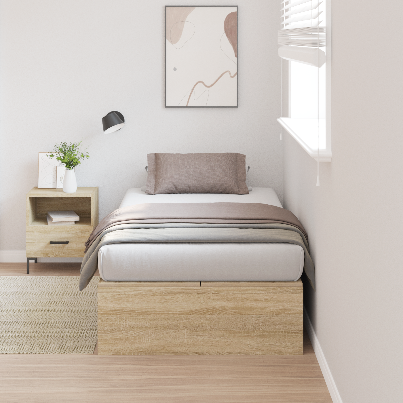 Rete Letto Storage Rovere Sonoma 75 X 190 Cm In Legno Ingegnerizzato