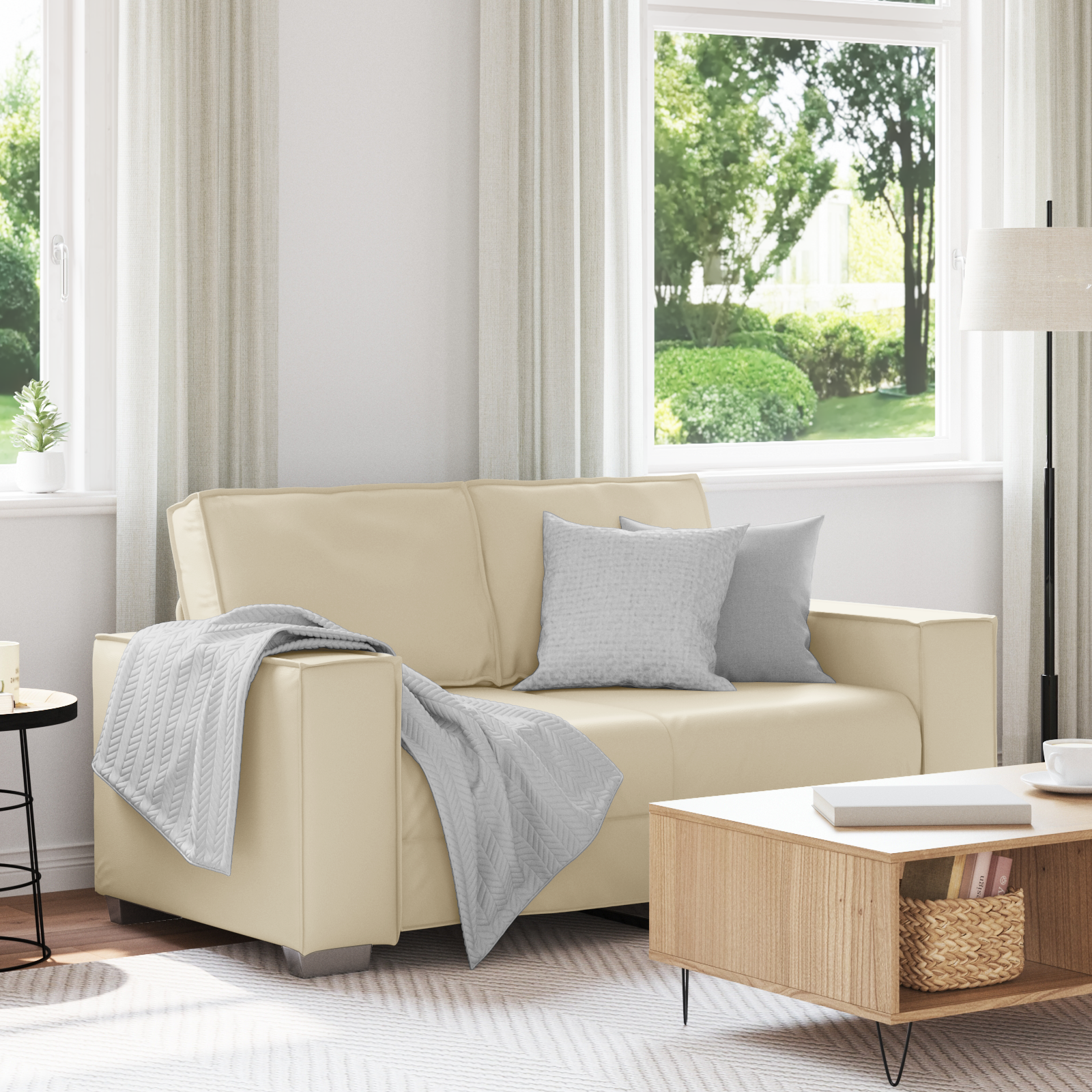 Divano Crema 160 X 78 X 84 Cm Tessuto