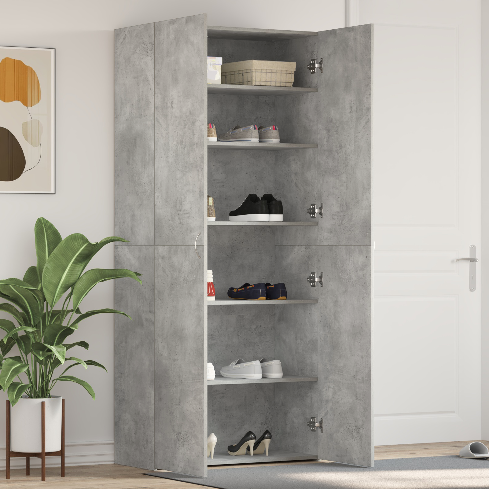 Armadio Per Scarpe Grigio Calcestruzzo 80x35,5x180 Cm Legno Ingegnerizzato