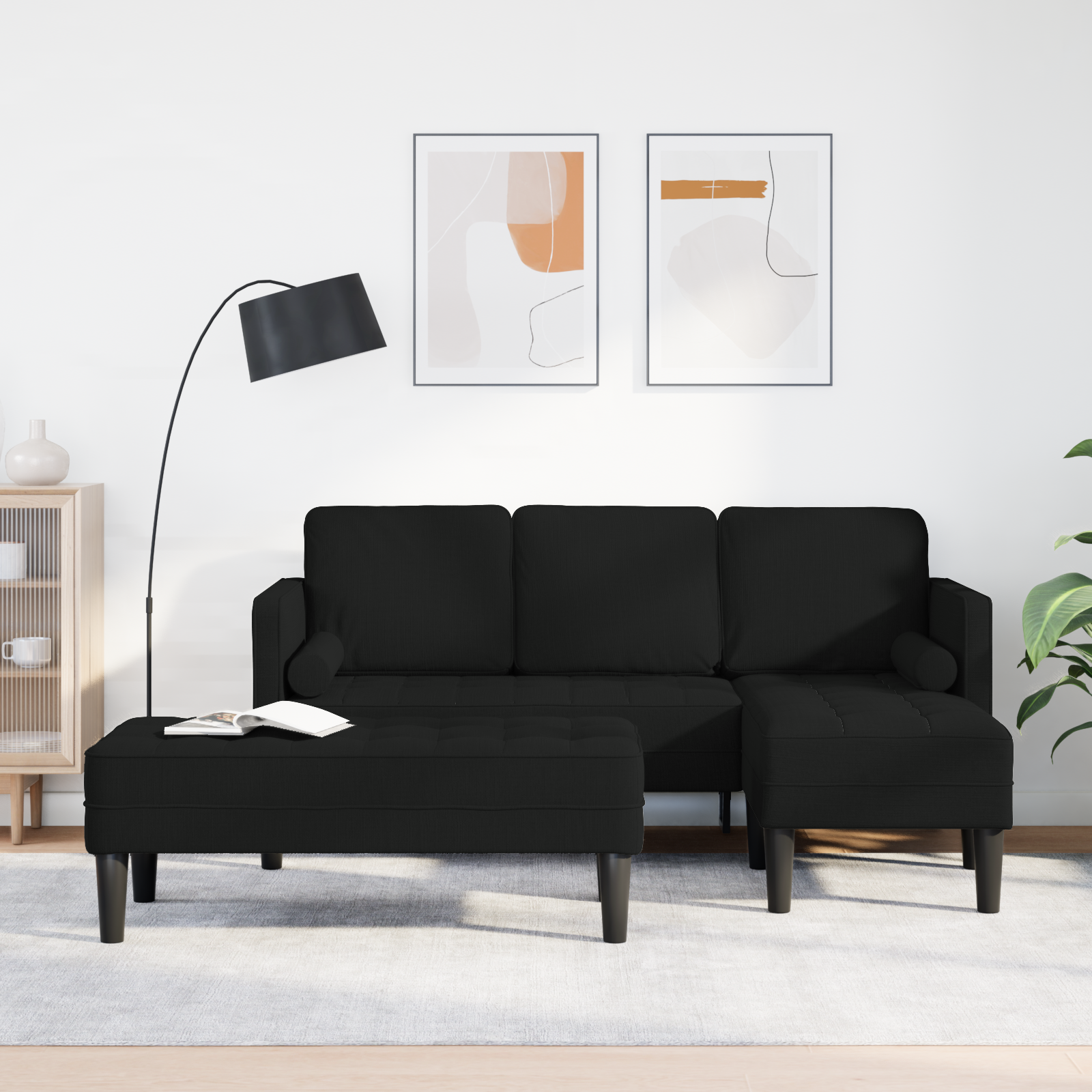 Set Di Divani 2 Pcs Nero 173 X 131 X 67 Cm Tessuto