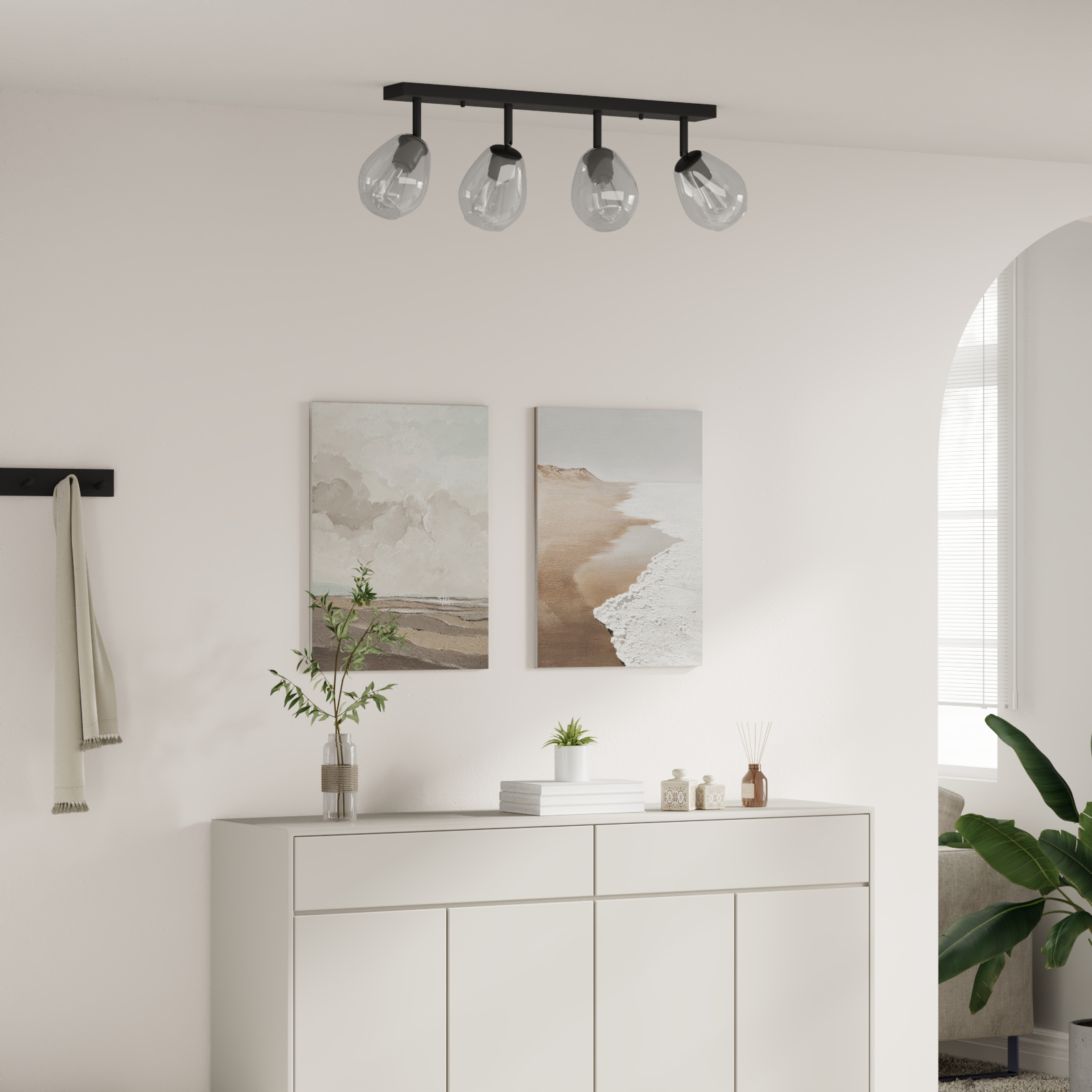 Faretto Da Soffitto Nero 70 X 13 X 26 Cm Vetro E Metallo