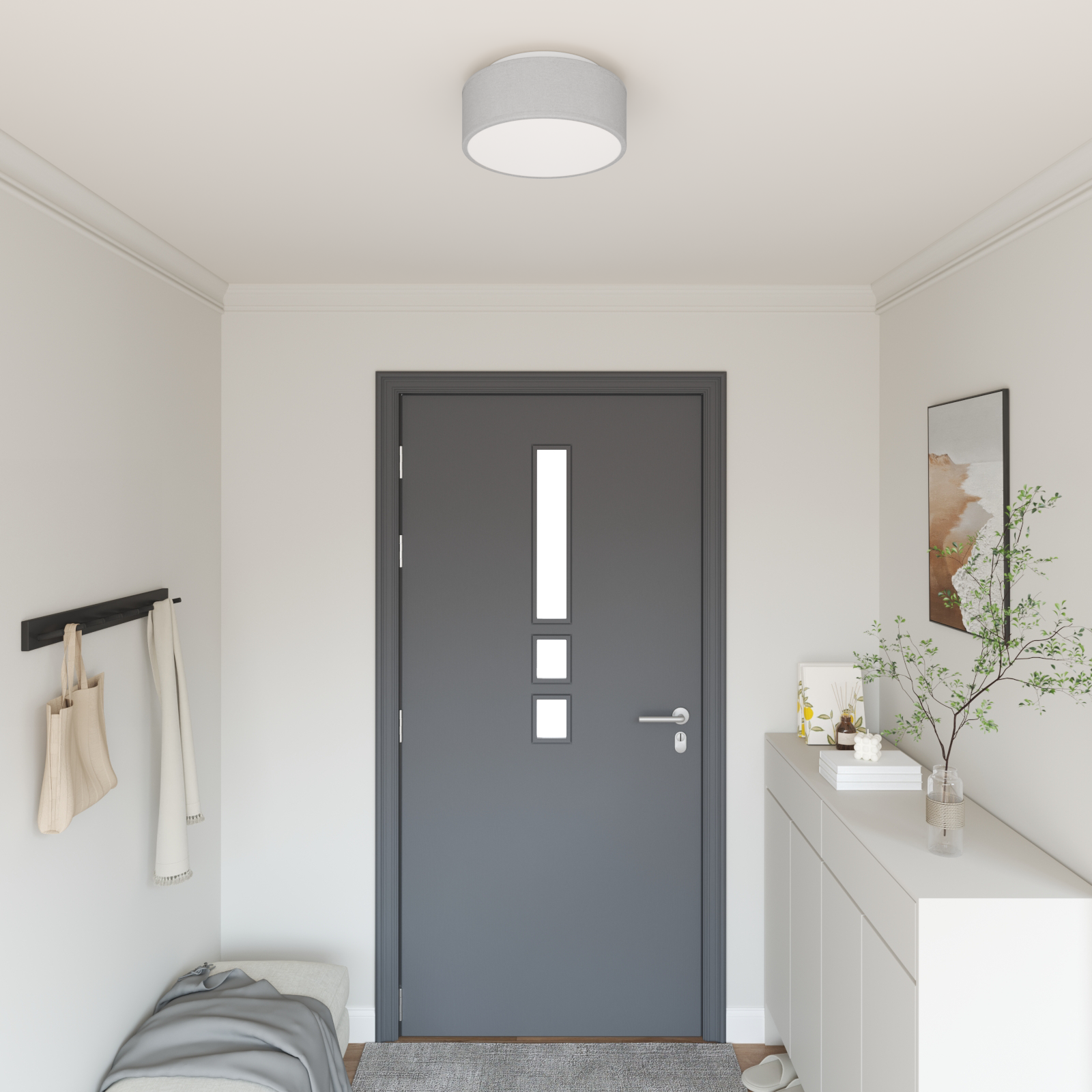 Lampada Da Soffitto Grigio 30 X 13.5 Cm Tessuto