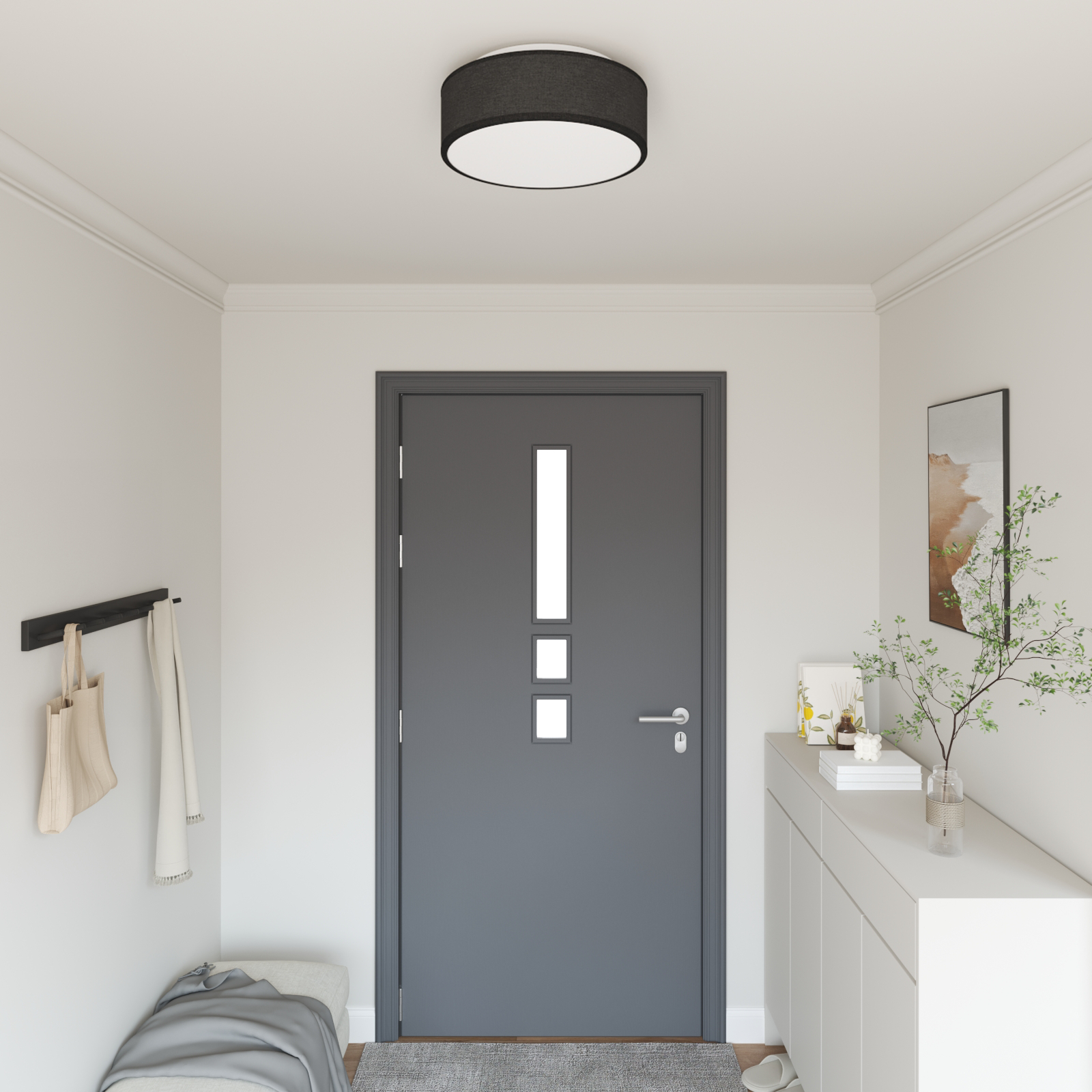Lampada Da Soffitto Nero 38 X 13.5 Cm Tessuto