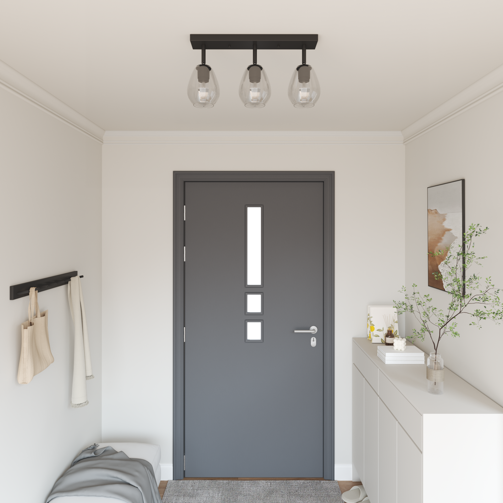 Faretto Da Soffitto Nero 54 X 13 X 26 Cm Vetro E Metallo