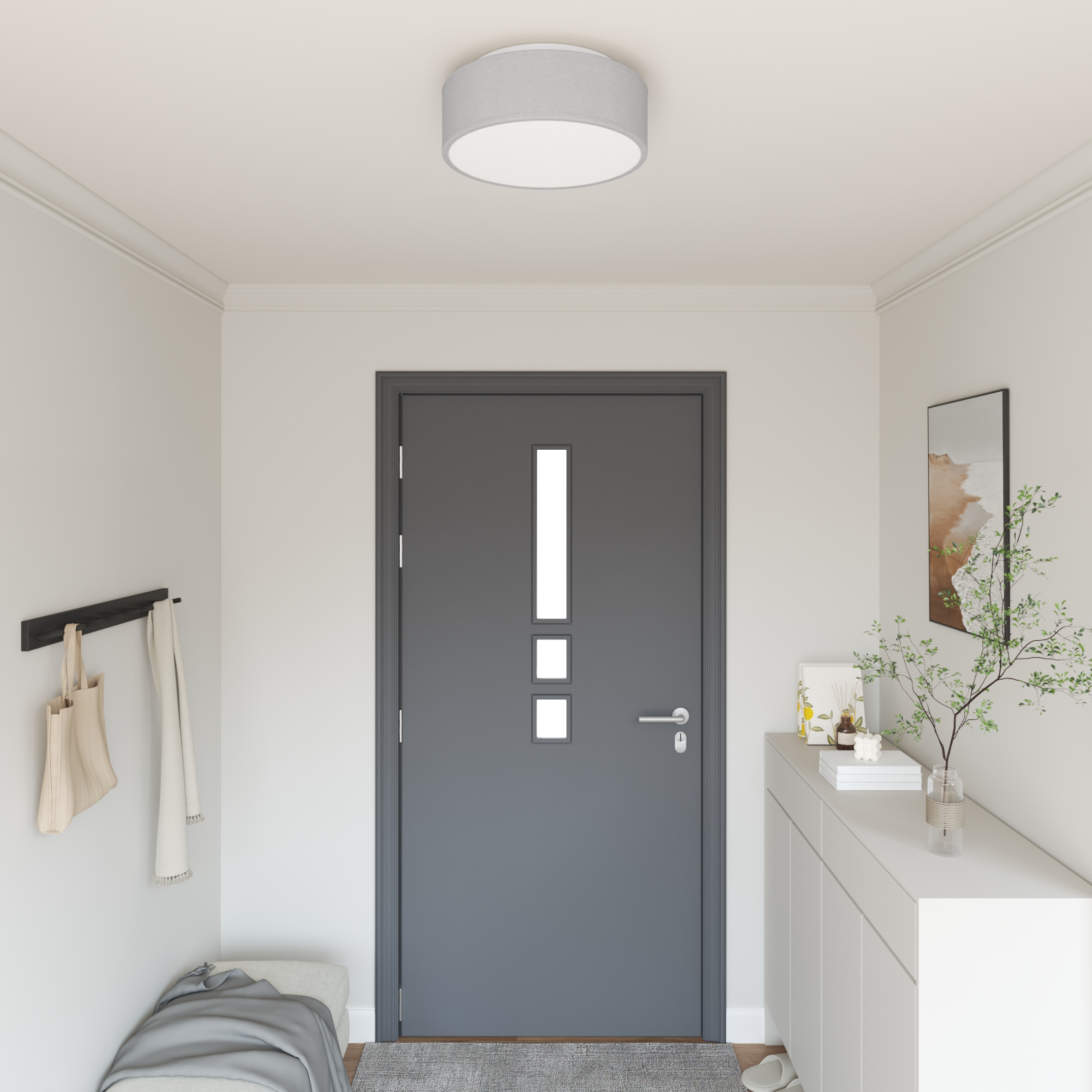 Lampada Da Soffitto Grigio 38 X 13.5 Cm Tessuto