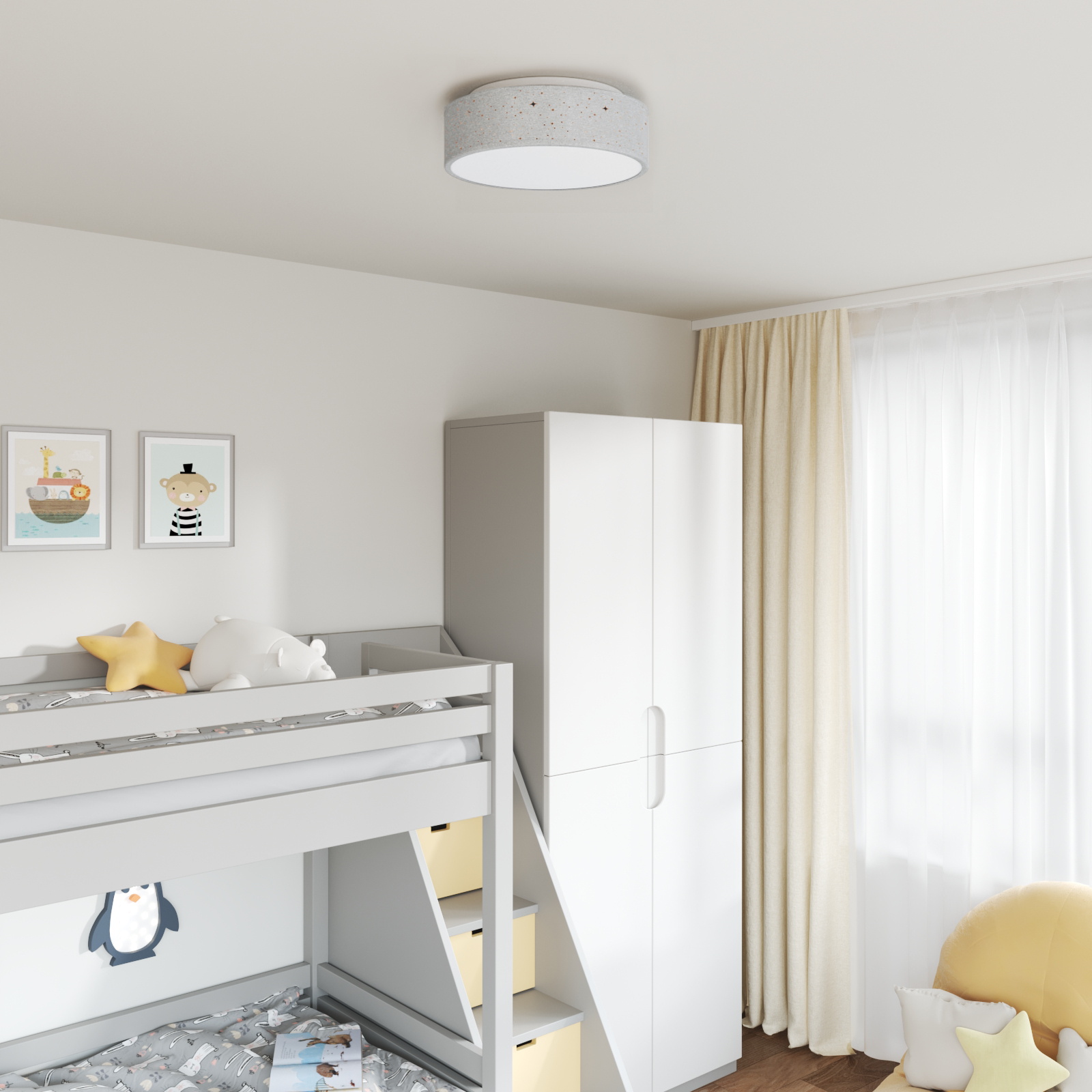Lampada Da Soffitto Grigio 38 X 13.5 Cm Tessuto