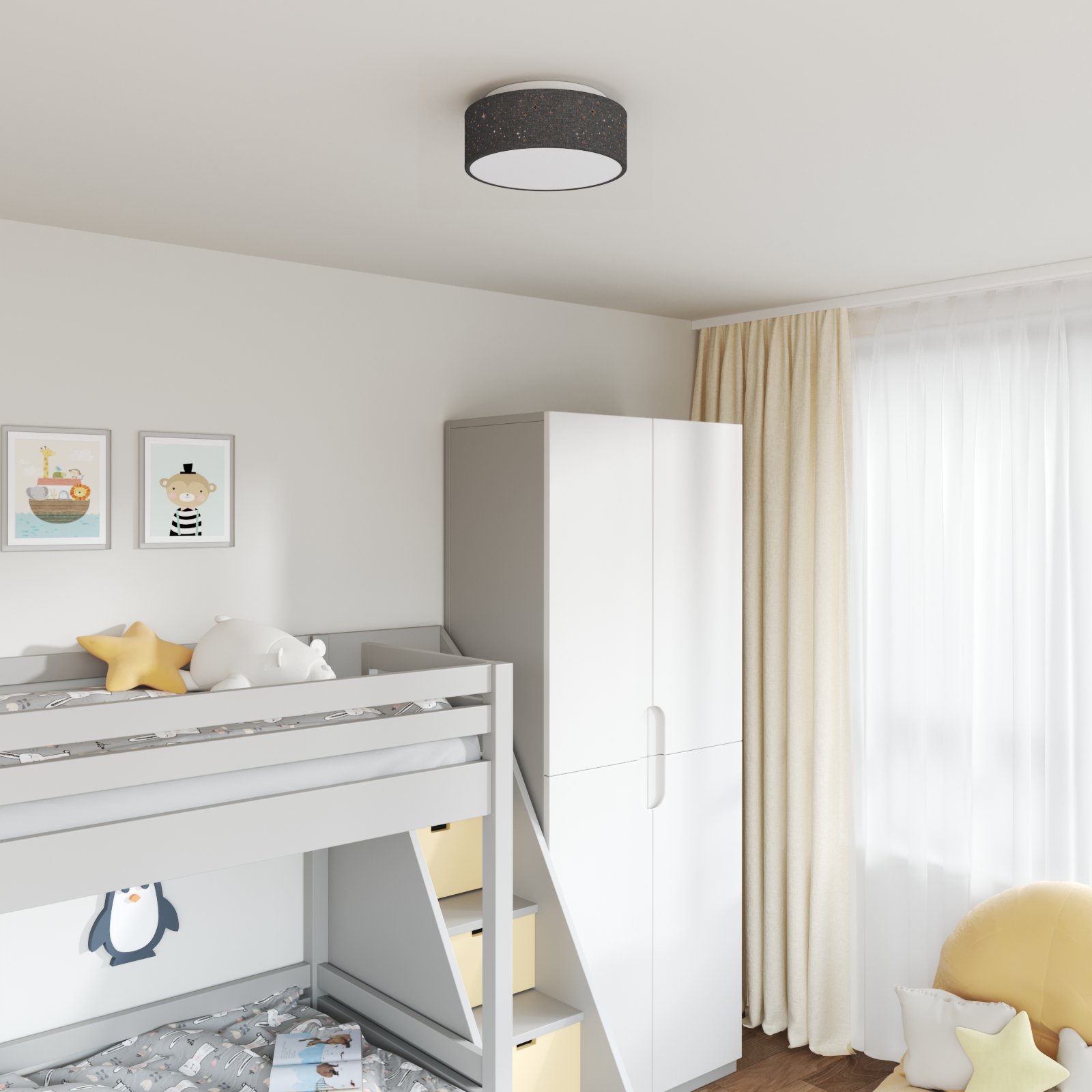 Lampada Da Soffitto Nero 30 X 13.5 Cm Tessuto