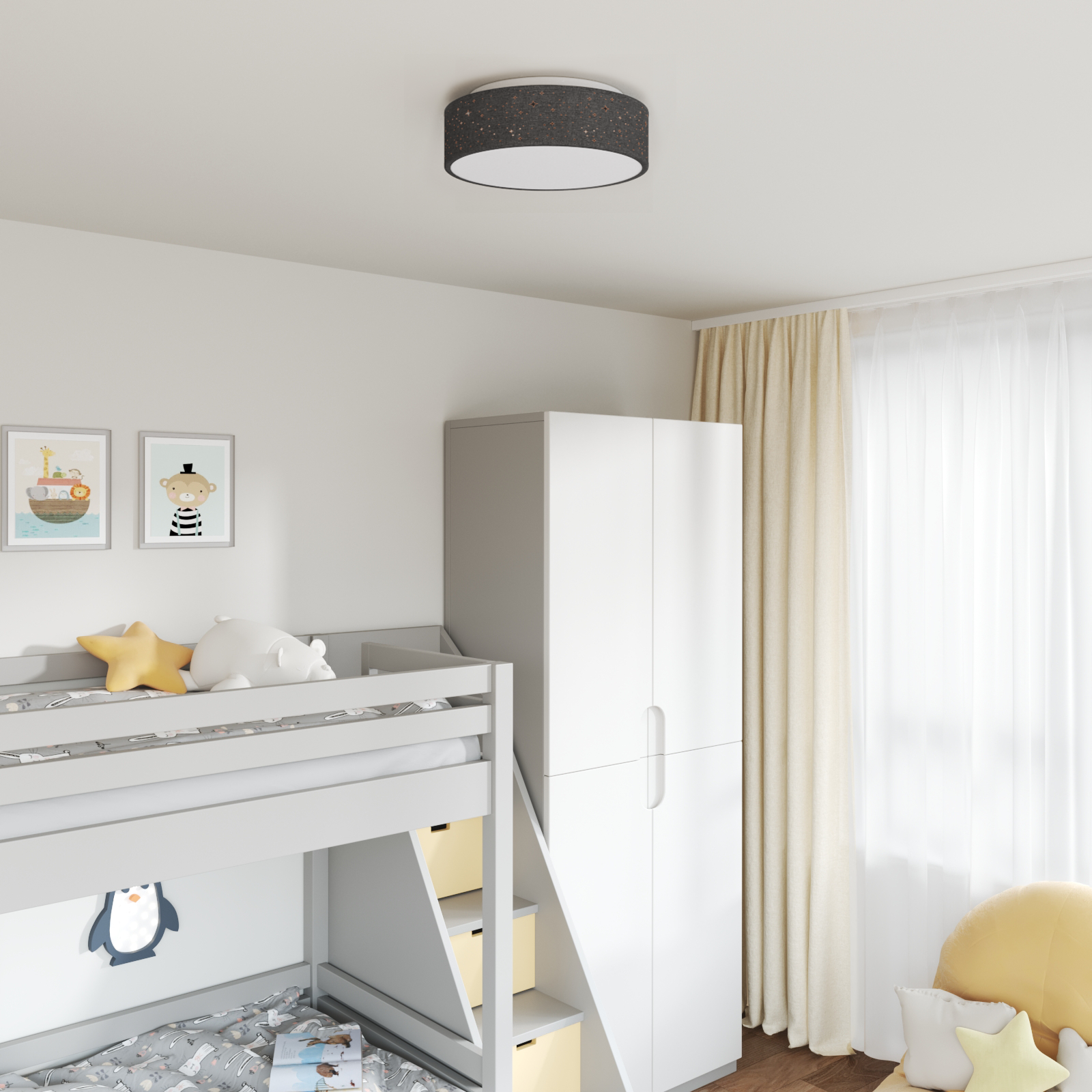 Lampada Da Soffitto Nero 38 X 13.5 Cm Tessuto