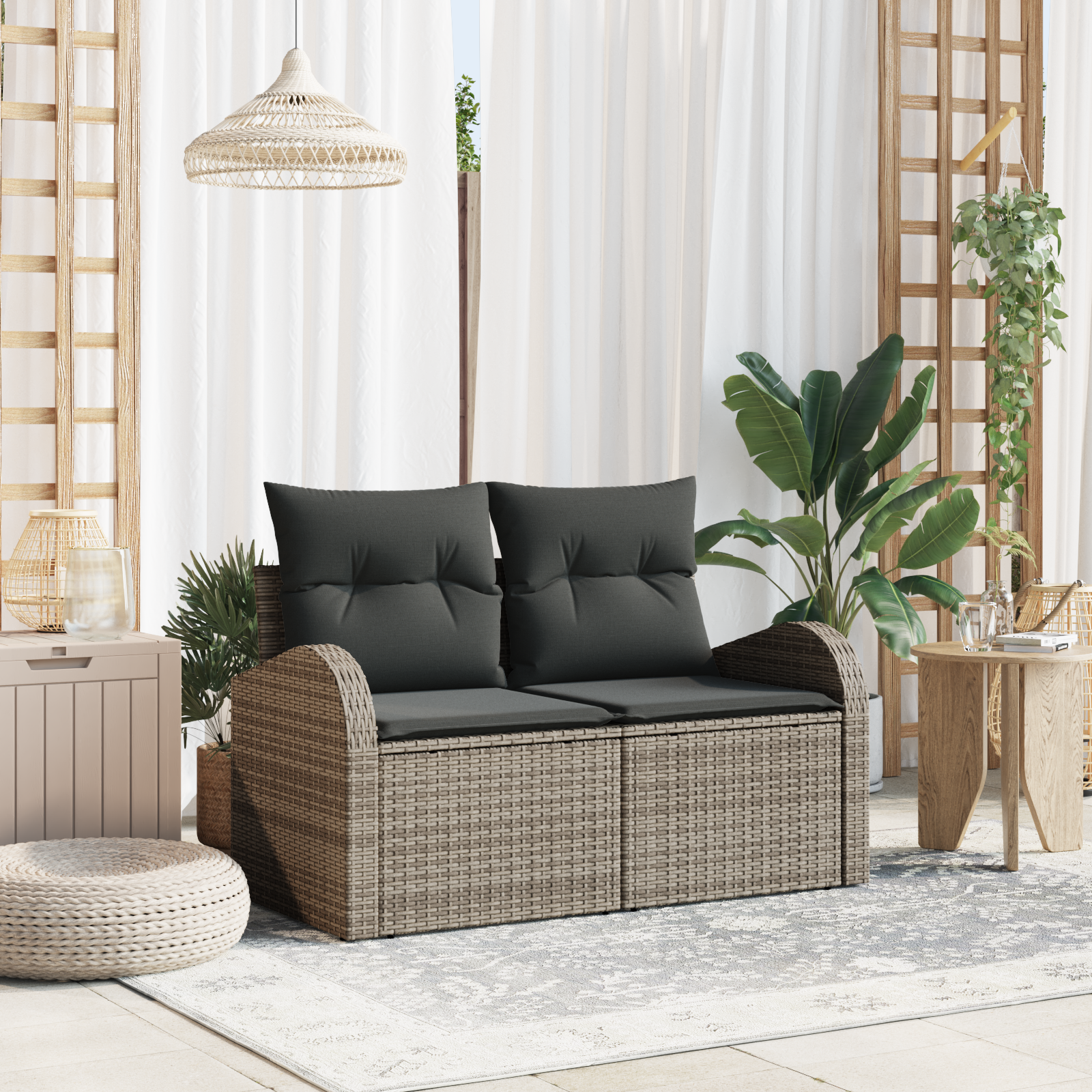 Divano Da Giardino Grigio 124 X 62 X 69cm Polyrattan