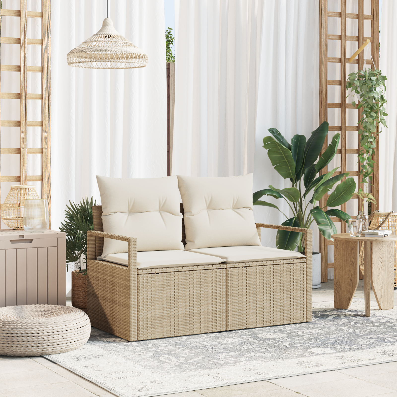 Divano Da Giardino Beige 120 X 62 X 69cm Polyrattan