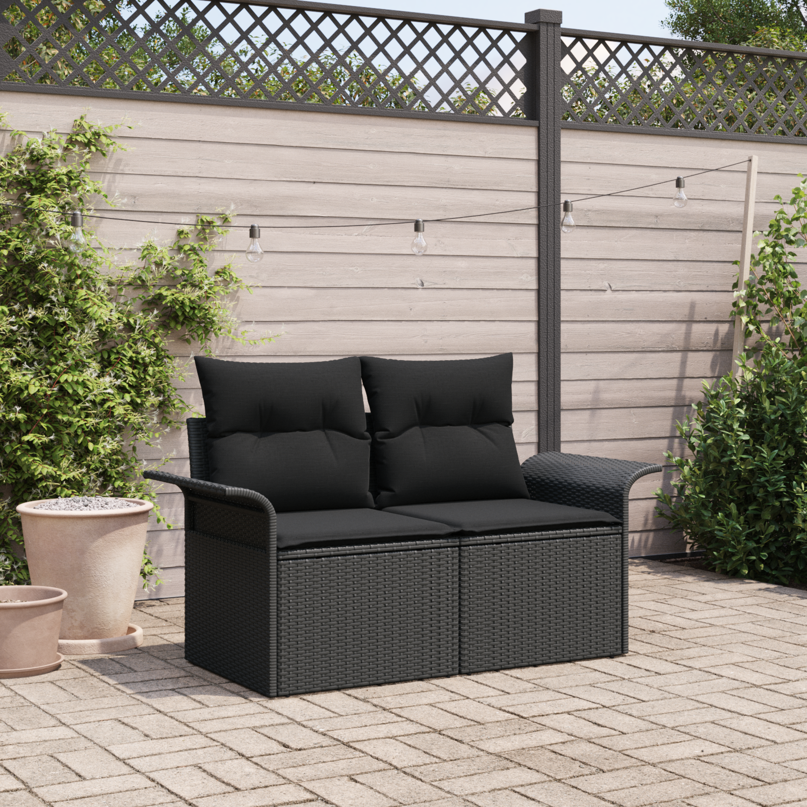 Divano Da Giardino Con Cuscino Nero 141 X 62 X 69cm Polyrattan