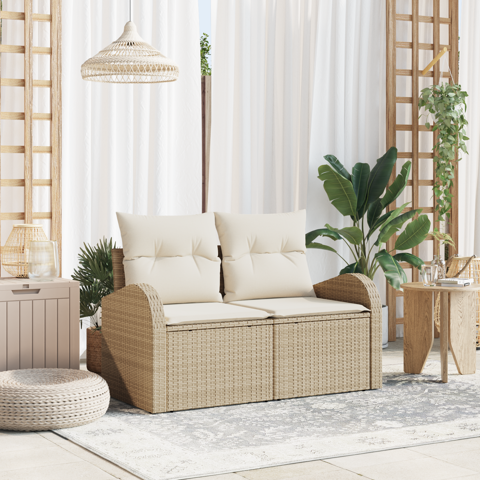 Divano Da Giardino Beige 124 X 62 X 69cm Polyrattan