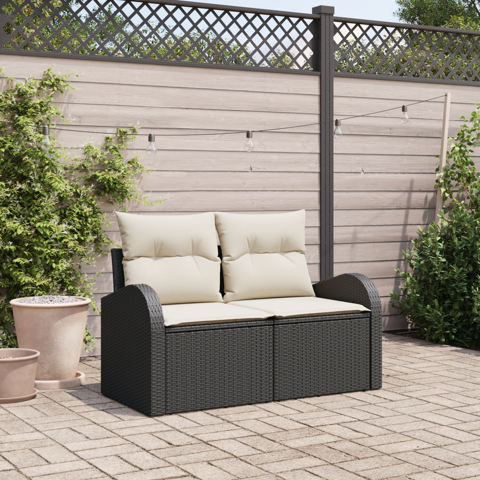 Divano Da Giardino Nero 124 X 62 X 69cm Polyrattan