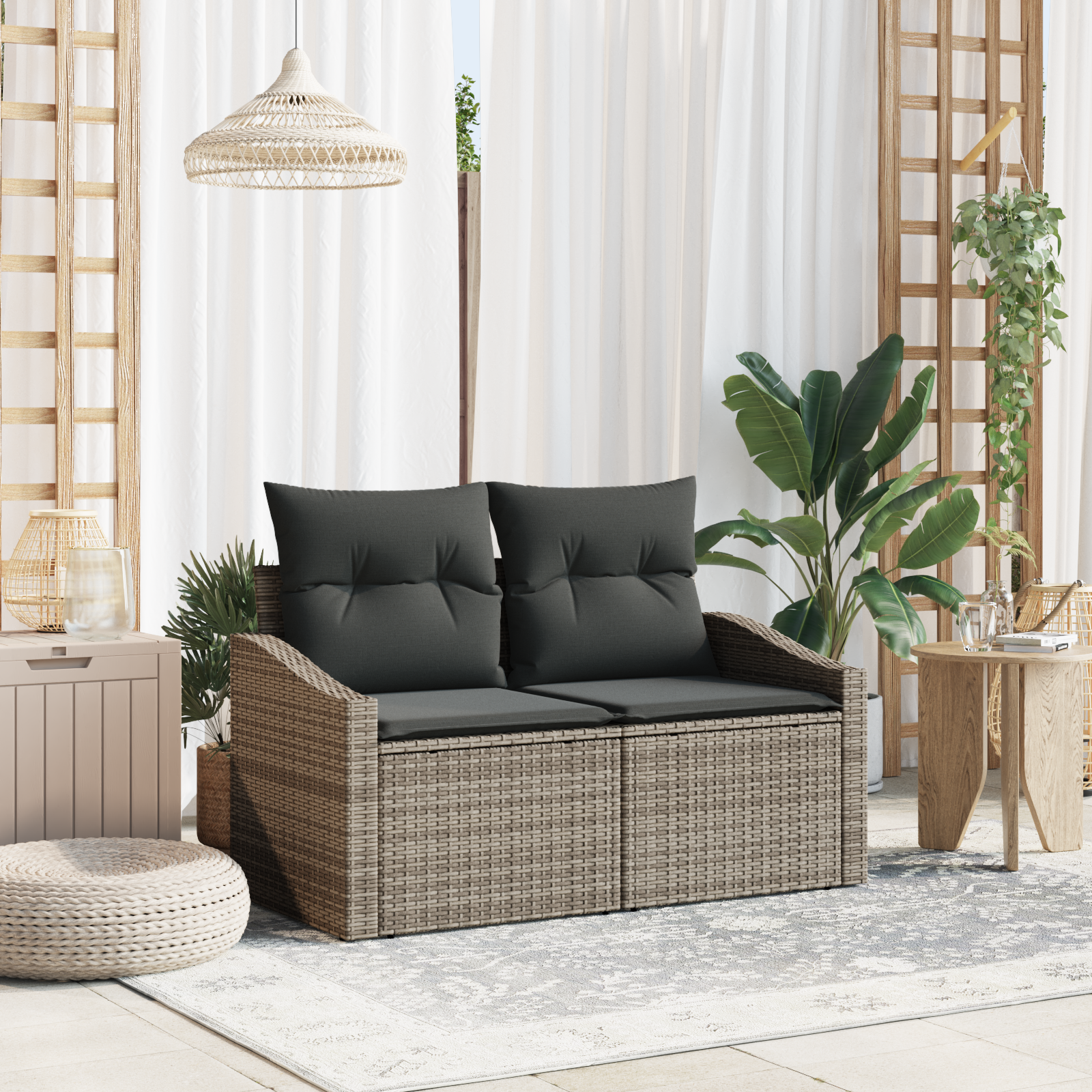 Divano Da Giardino Grigio 123 X 62 X 69cm Polyrattan