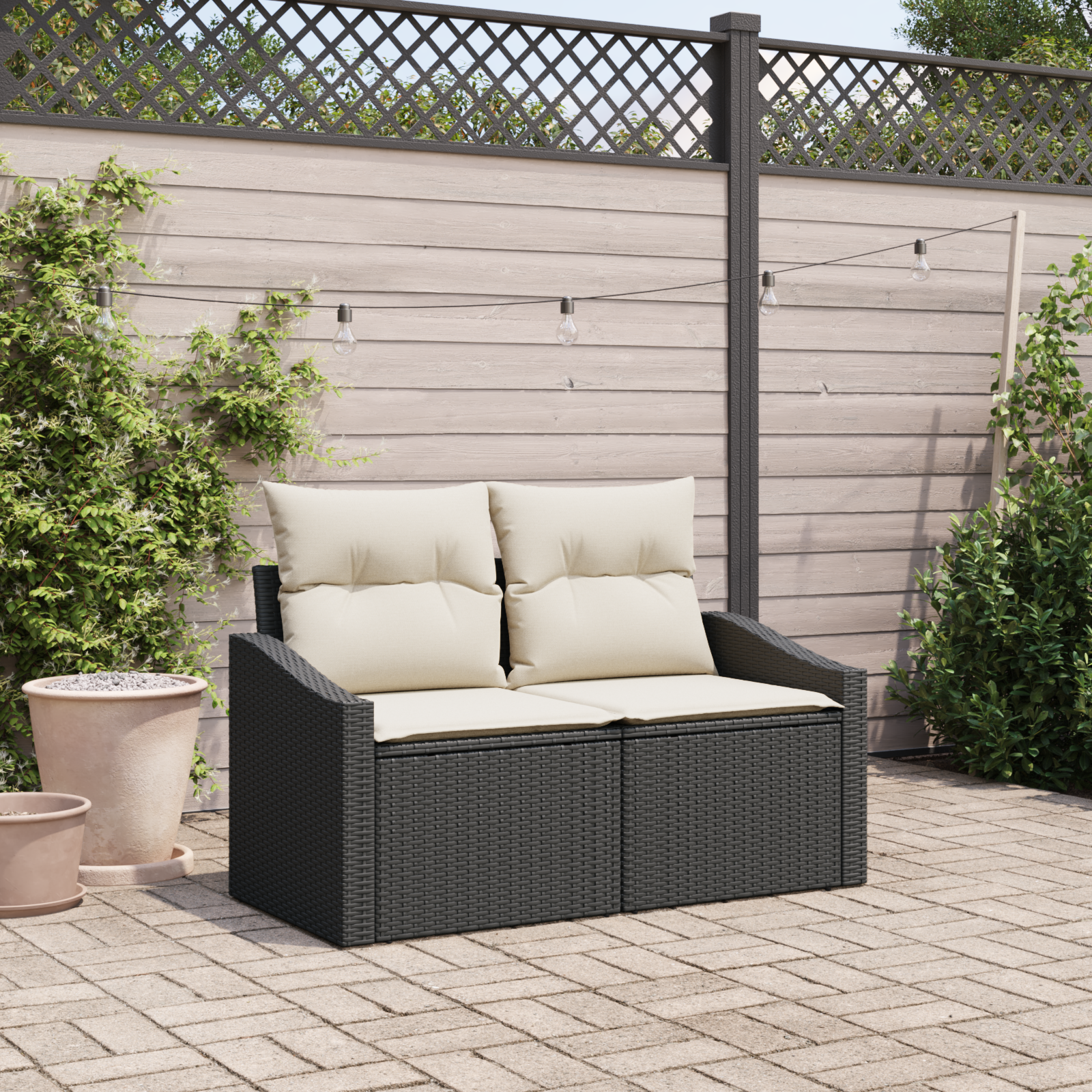 Divano Da Giardino Con Cuscino Nero 123 X 62 X 69cm Polyrattan