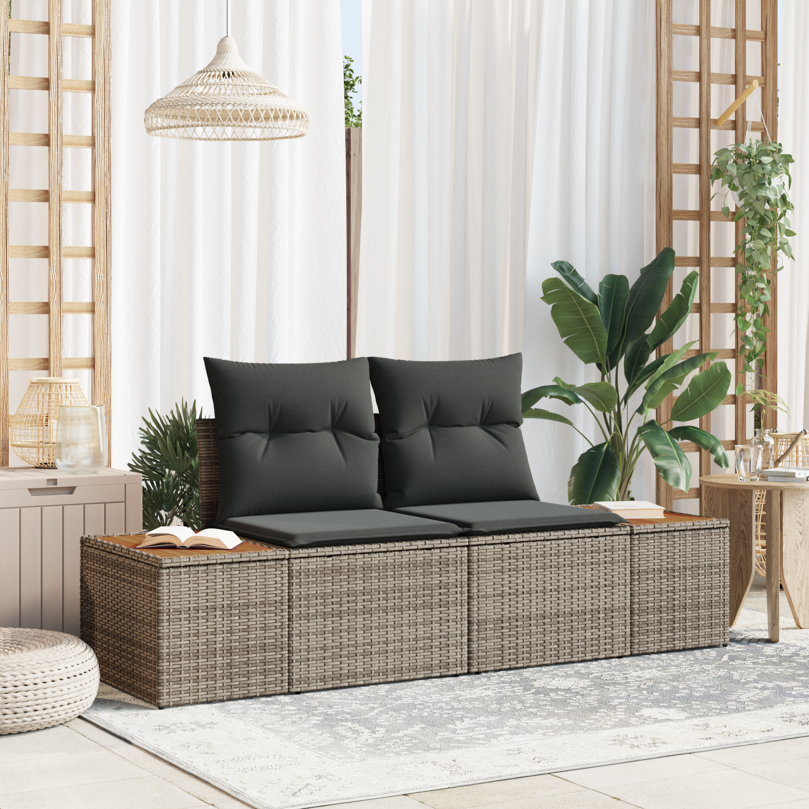Divano Da Giardino Grigio 184 X 62 X 85cm Polyrattan