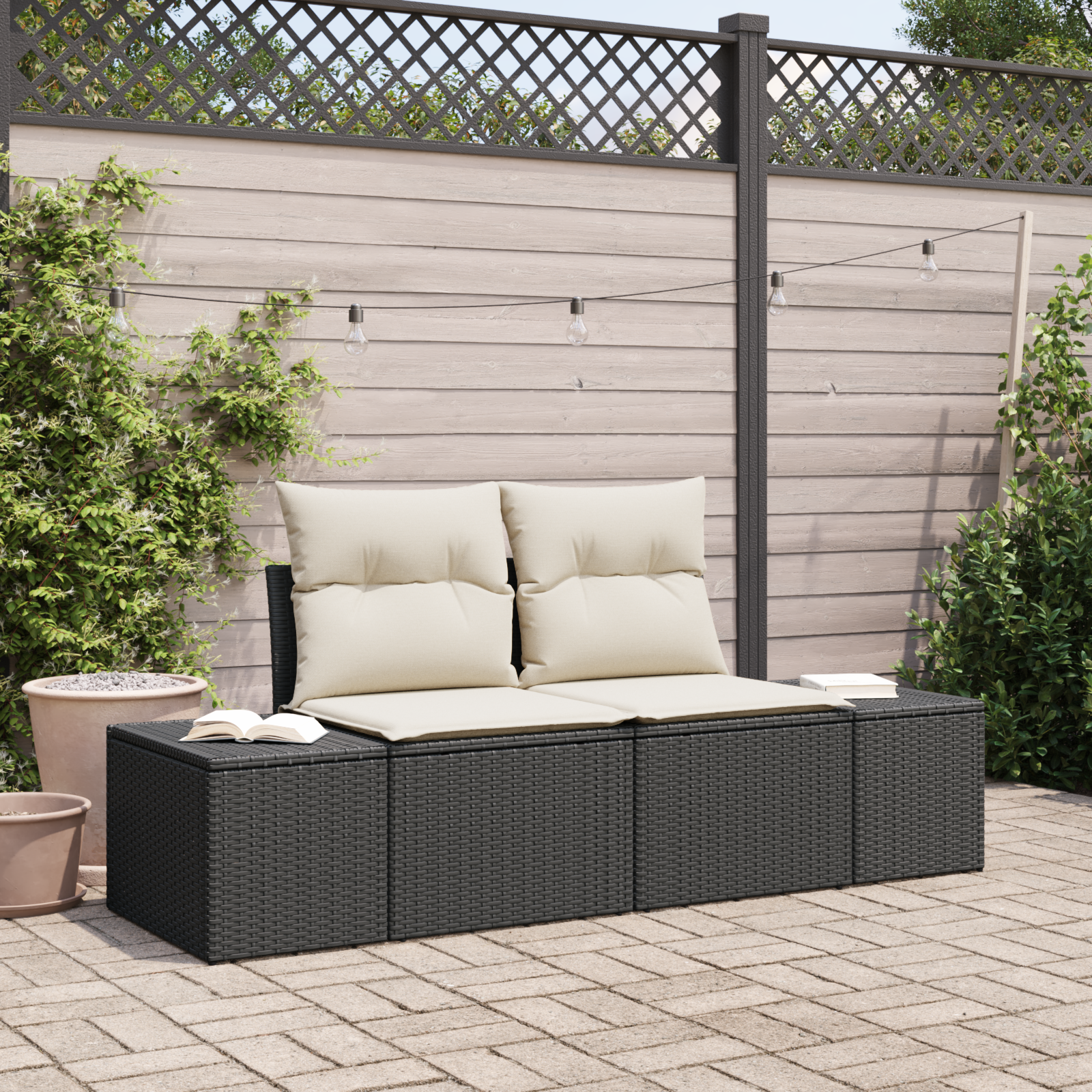 Divano Da Giardino Nero 123 X 62 X 69cm Polyrattan