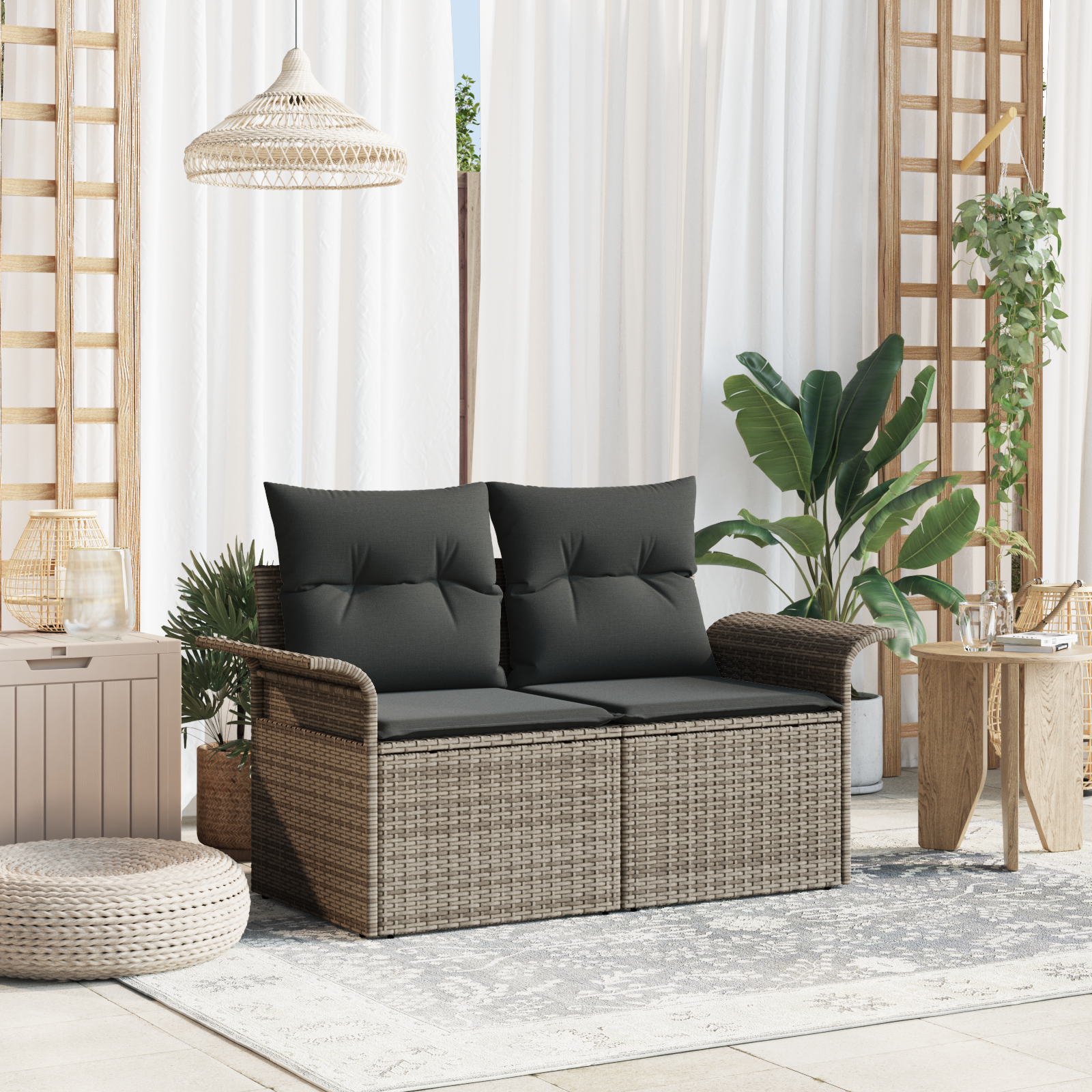 Divano Da Giardino Grigio 141 X 62 X 69cm Polyrattan