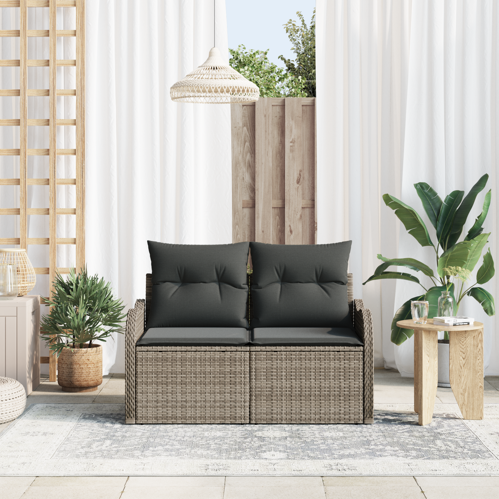 Divano Da Giardino Grigio 121 X 62 X 69cm Polyrattan