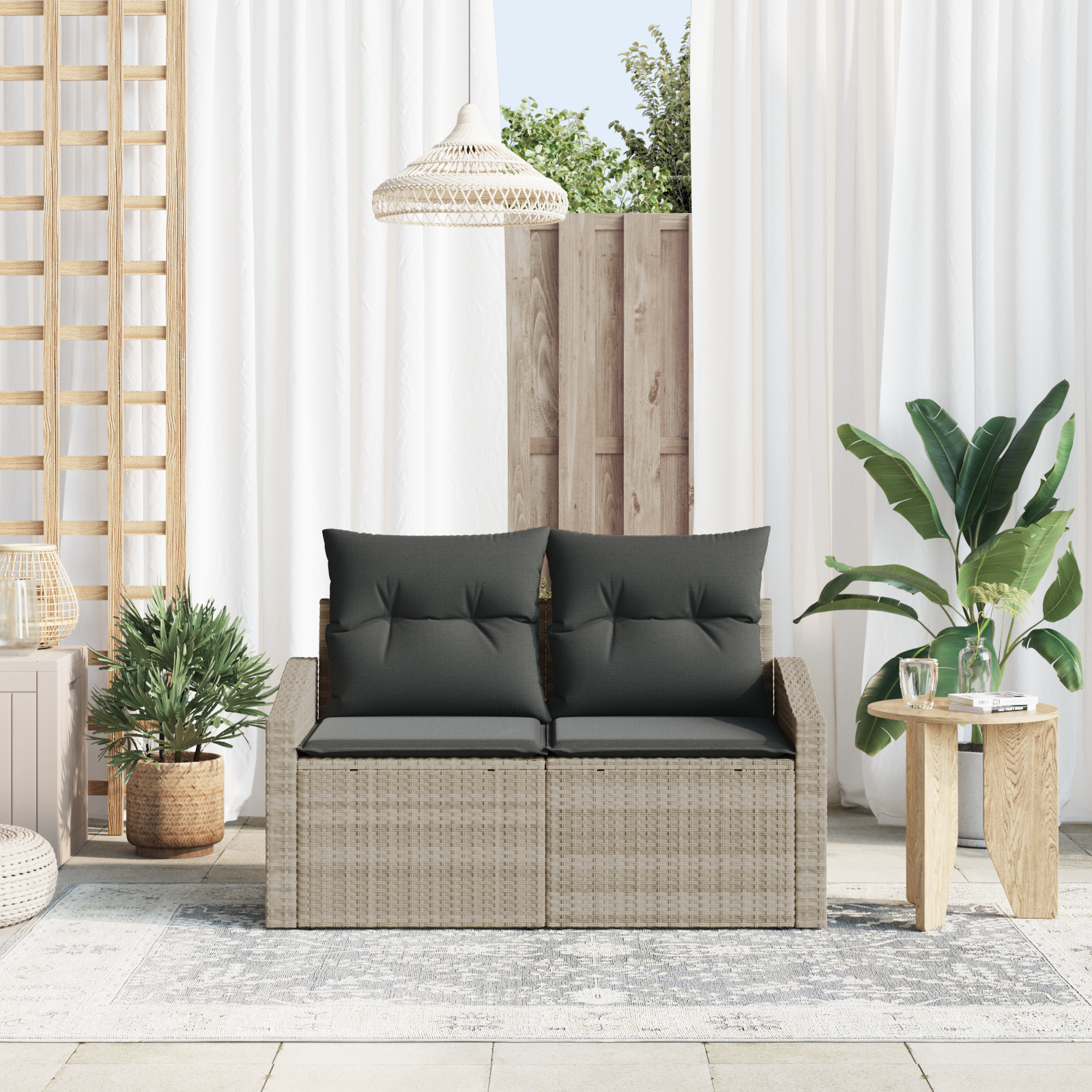 Divano Da Giardino Grigio 123 X 62 X 69cm Polyrattan