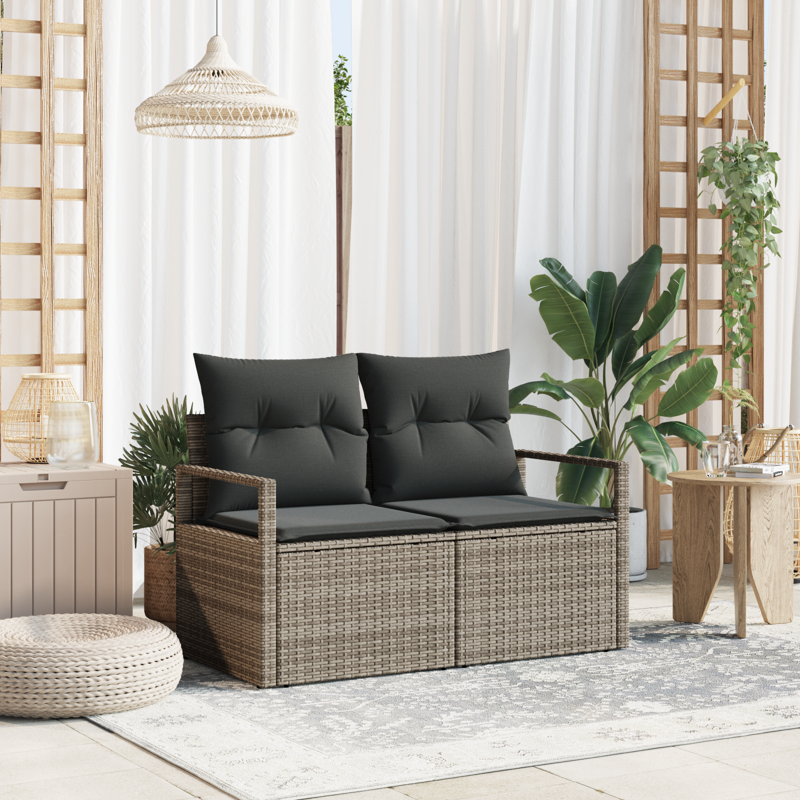 Divano Da Giardino Grigio 120 X 62 X 69cm Polyrattan