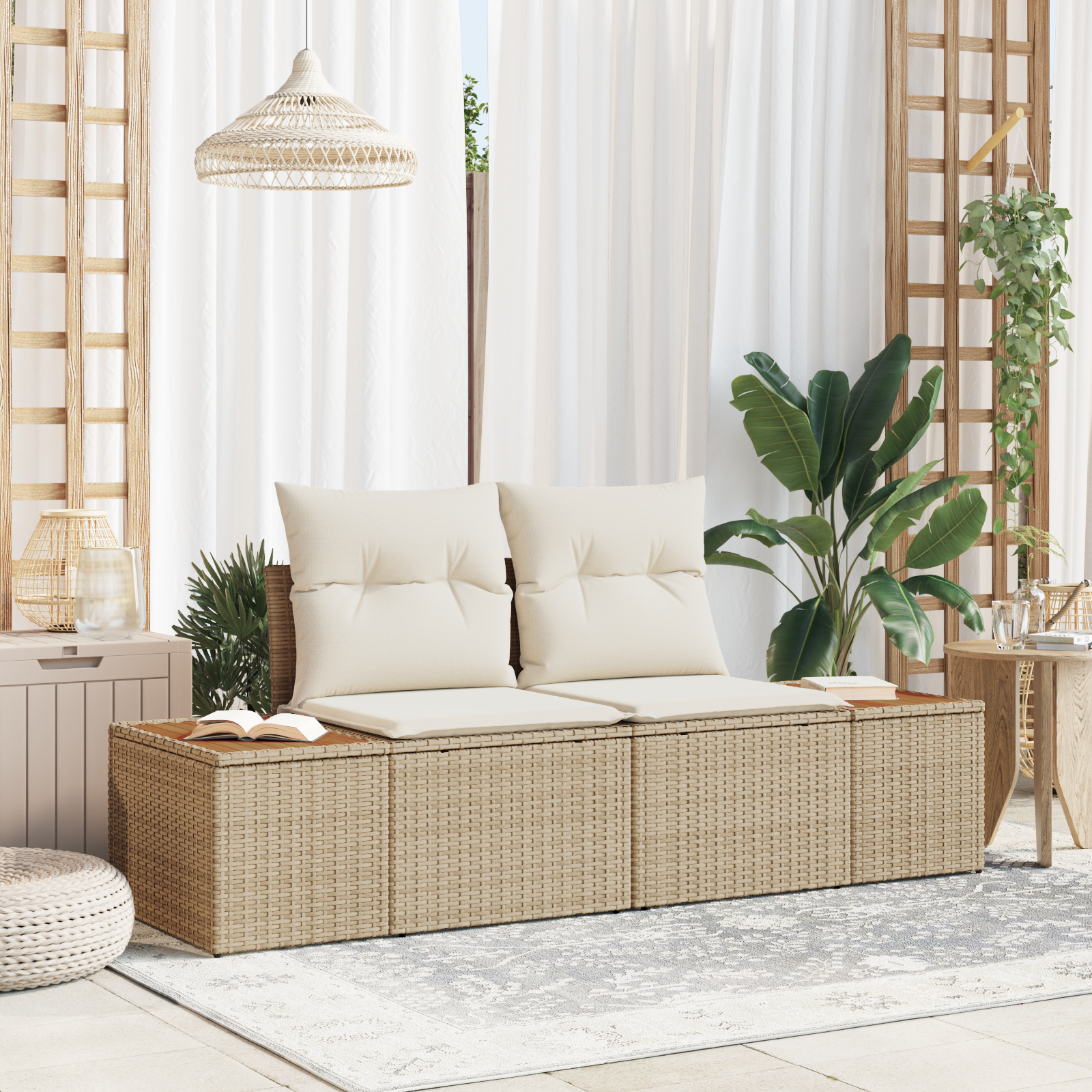 Divano Da Giardino Beige 184 X 62 X 85cm Polyrattan