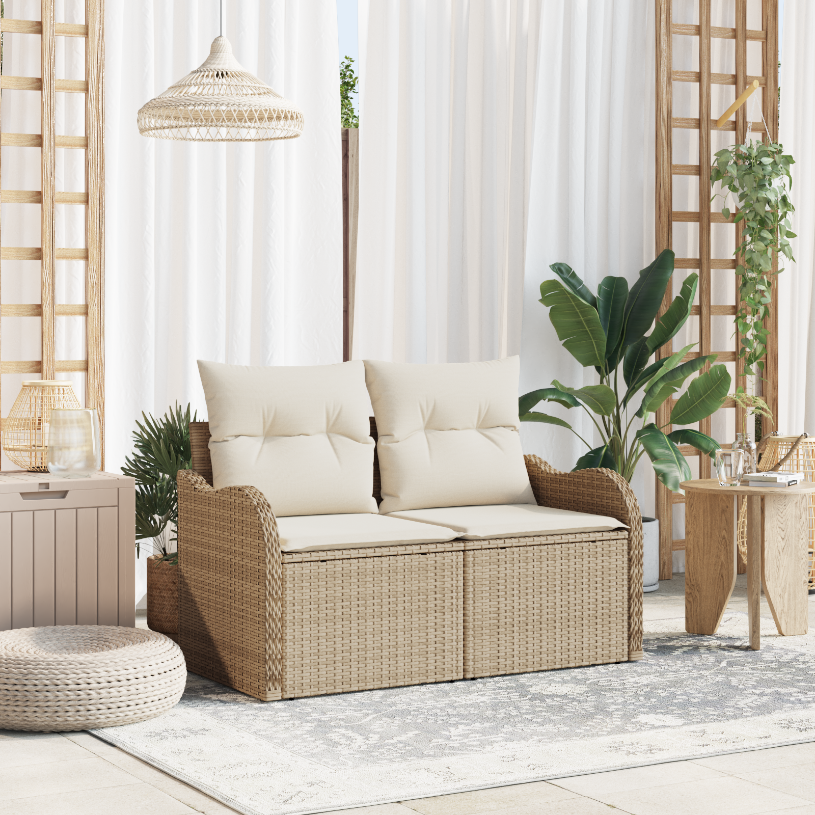 Divano Da Giardino Beige 121 X 62 X 69cm Polyrattan