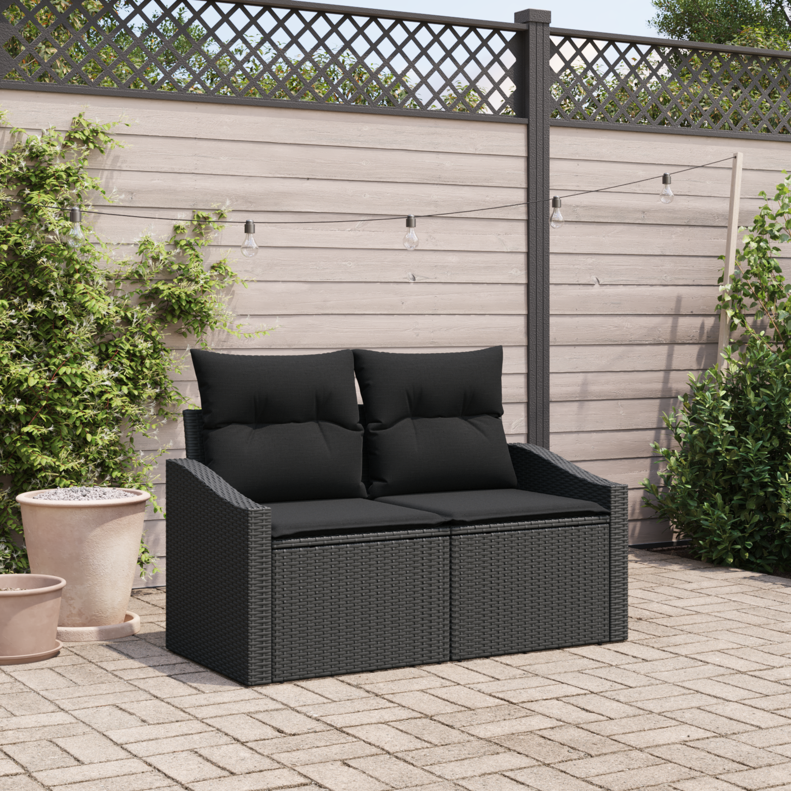 Divano Da Giardino Con Cuscino Nero 123 X 62 X 69cm Polyrattan