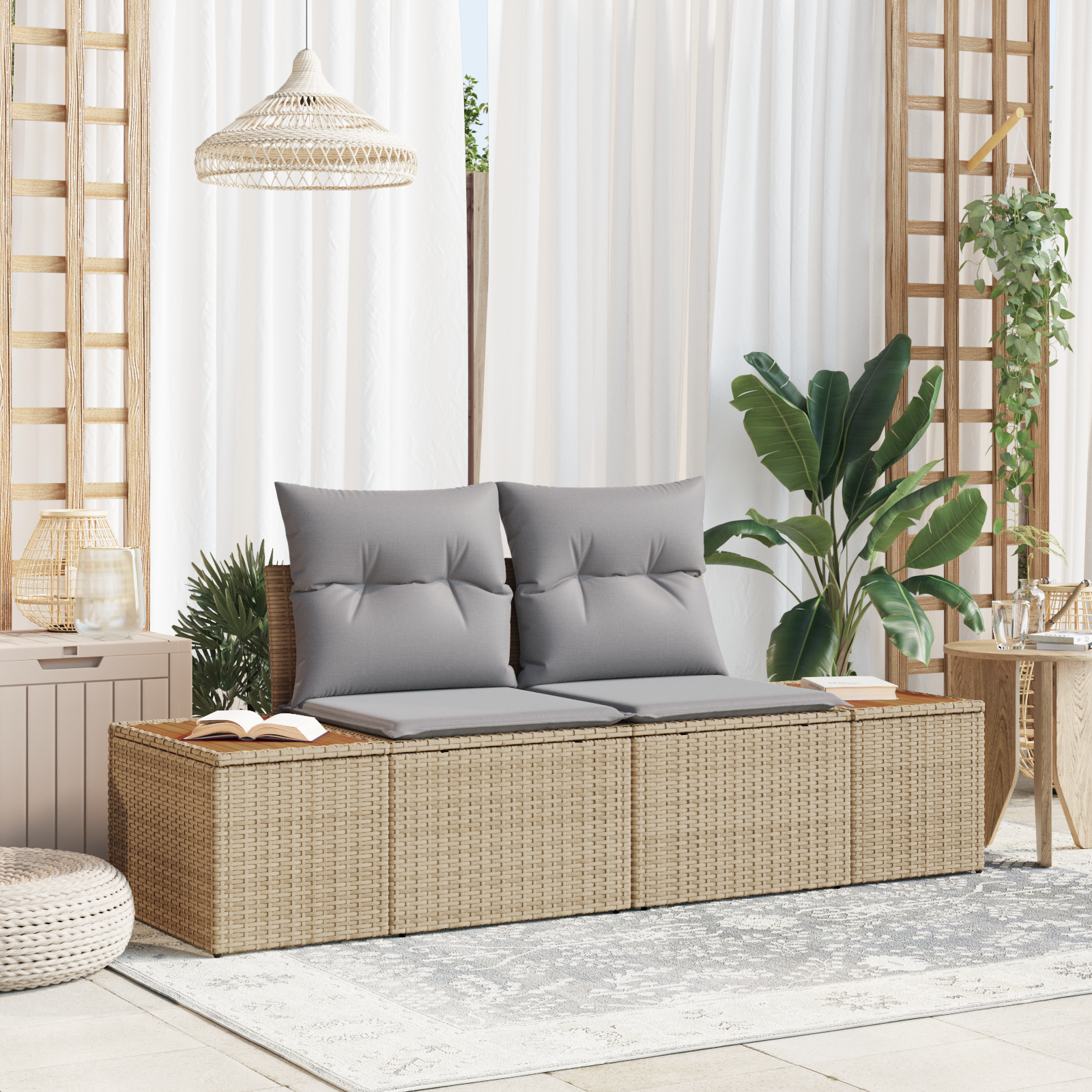 Divano Da Giardino Beige 184 X 62 X 85cm Polyrattan