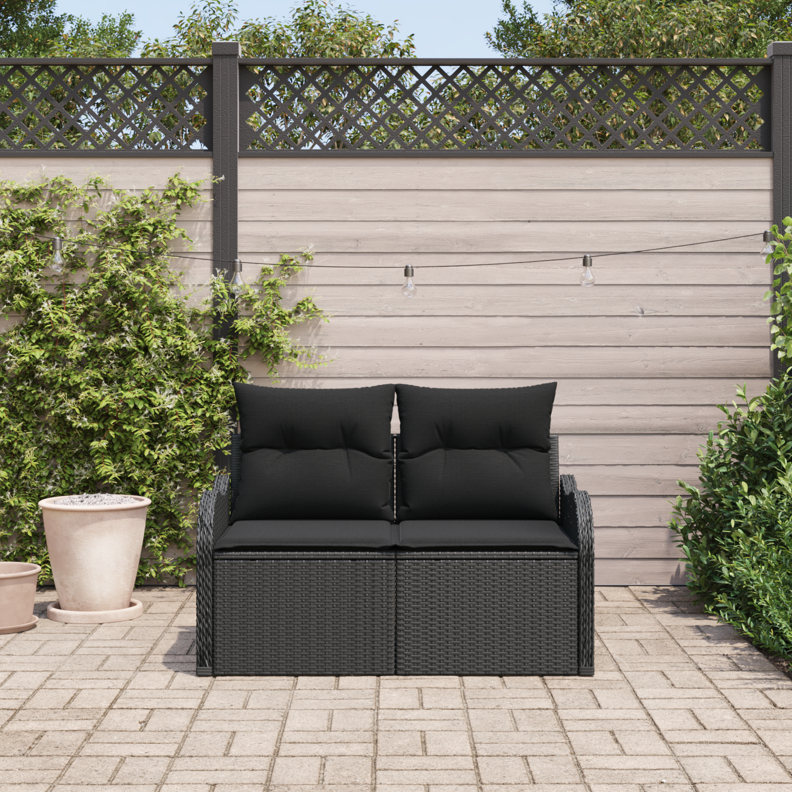 Divano Da Giardino Nero 121 X 62 X 69cm Polyrattan