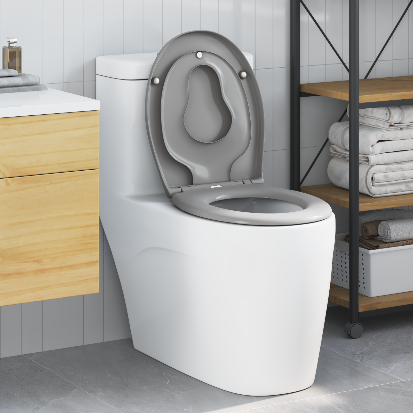 Sedile Del Wc Con Rilascio Rapido Grigio 44,5 X 37,3 X 4,3 cm