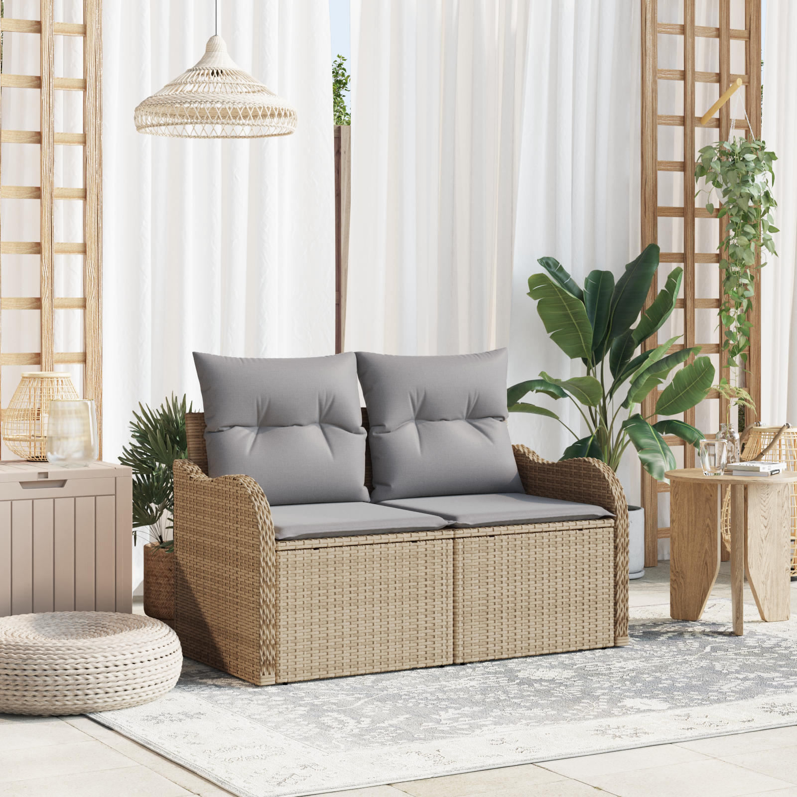 Divano Da Giardino Beige 121 X 62 X 69cm Polyrattan