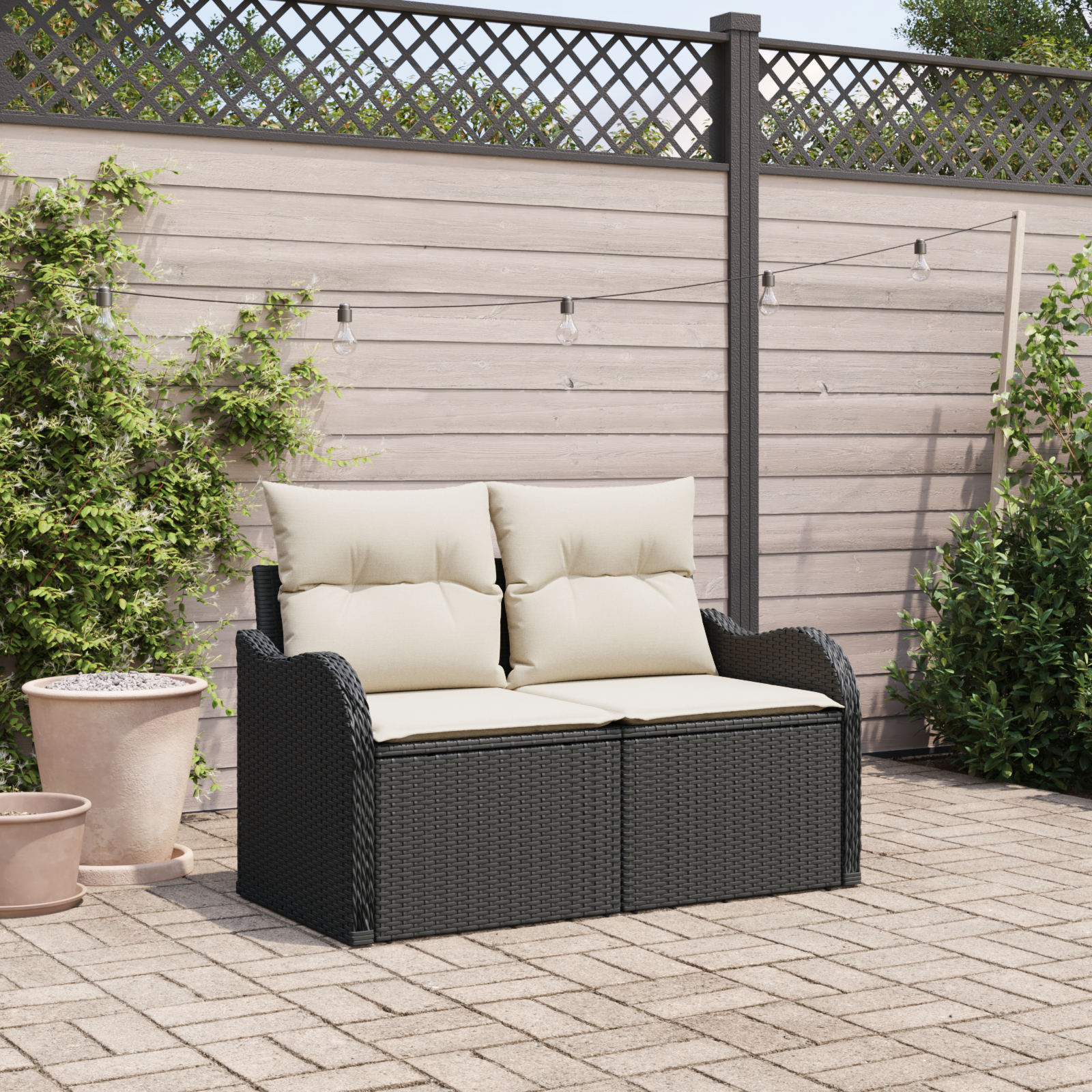 Divano Da Giardino Nero 121 X 62 X 69cm Polyrattan