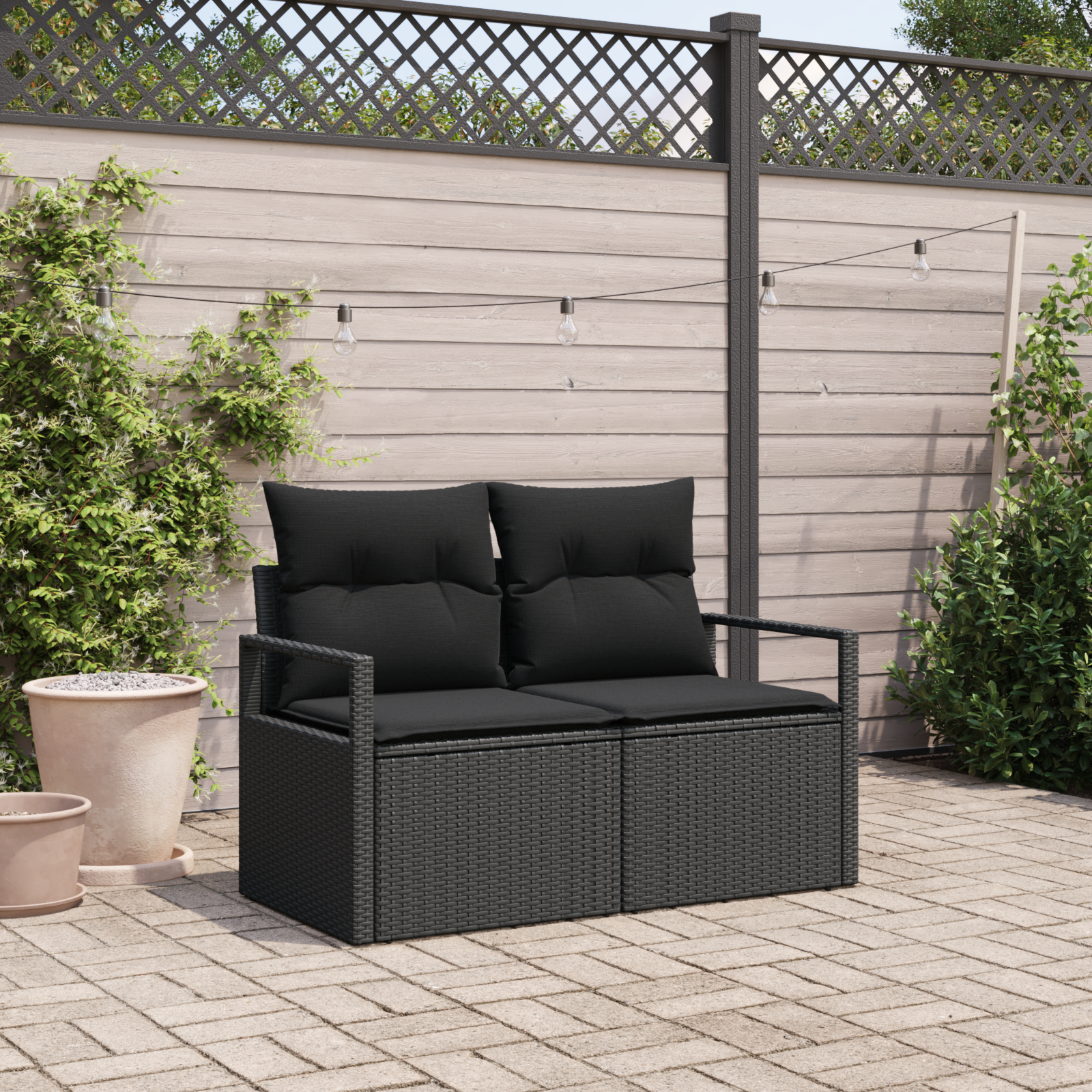 Divano Da Giardino Nero 120 X 62 X 69cm Polyrattan