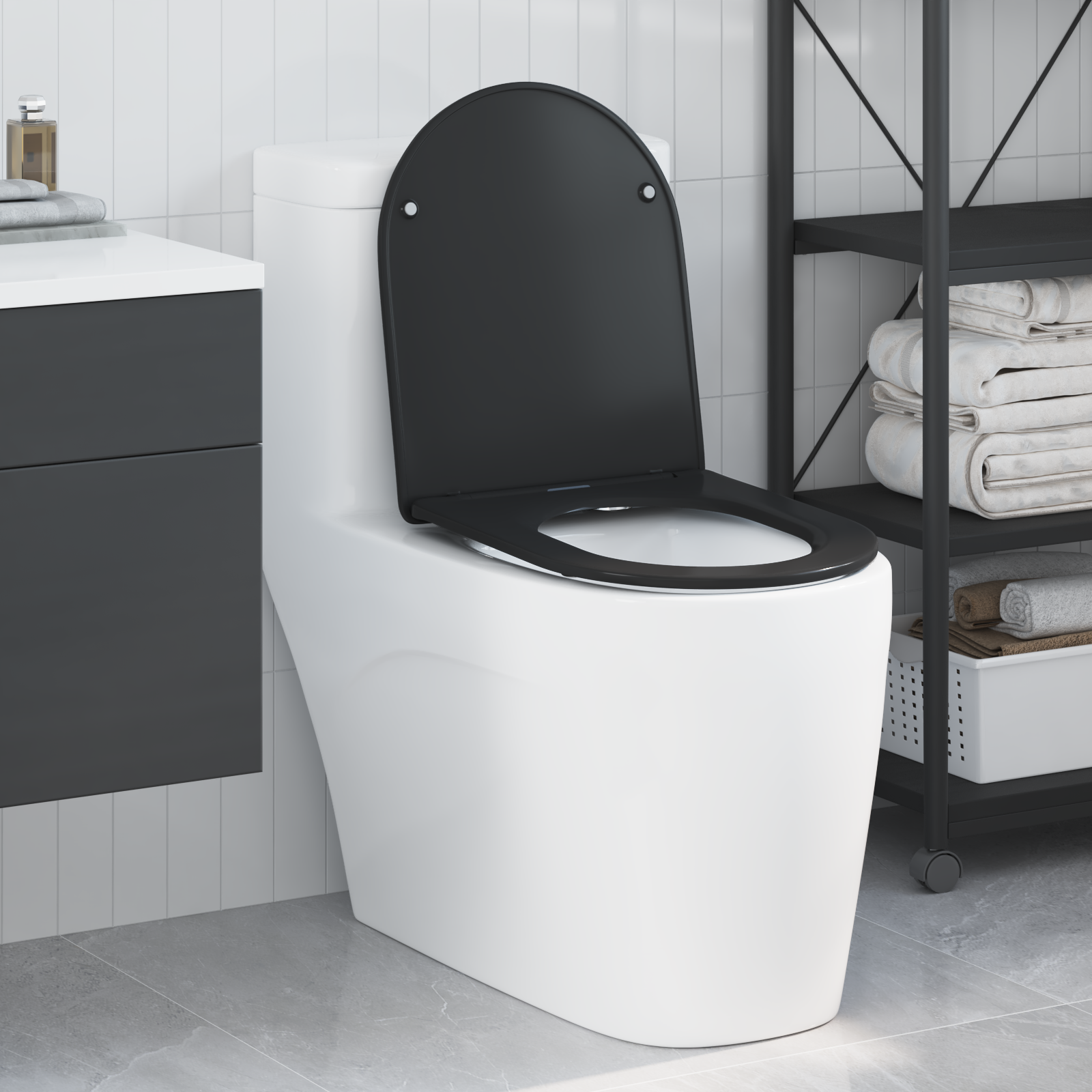 Sedile Del Wc Con Rilascio Rapido Nero 44 X 36.4 X 3.4 cm