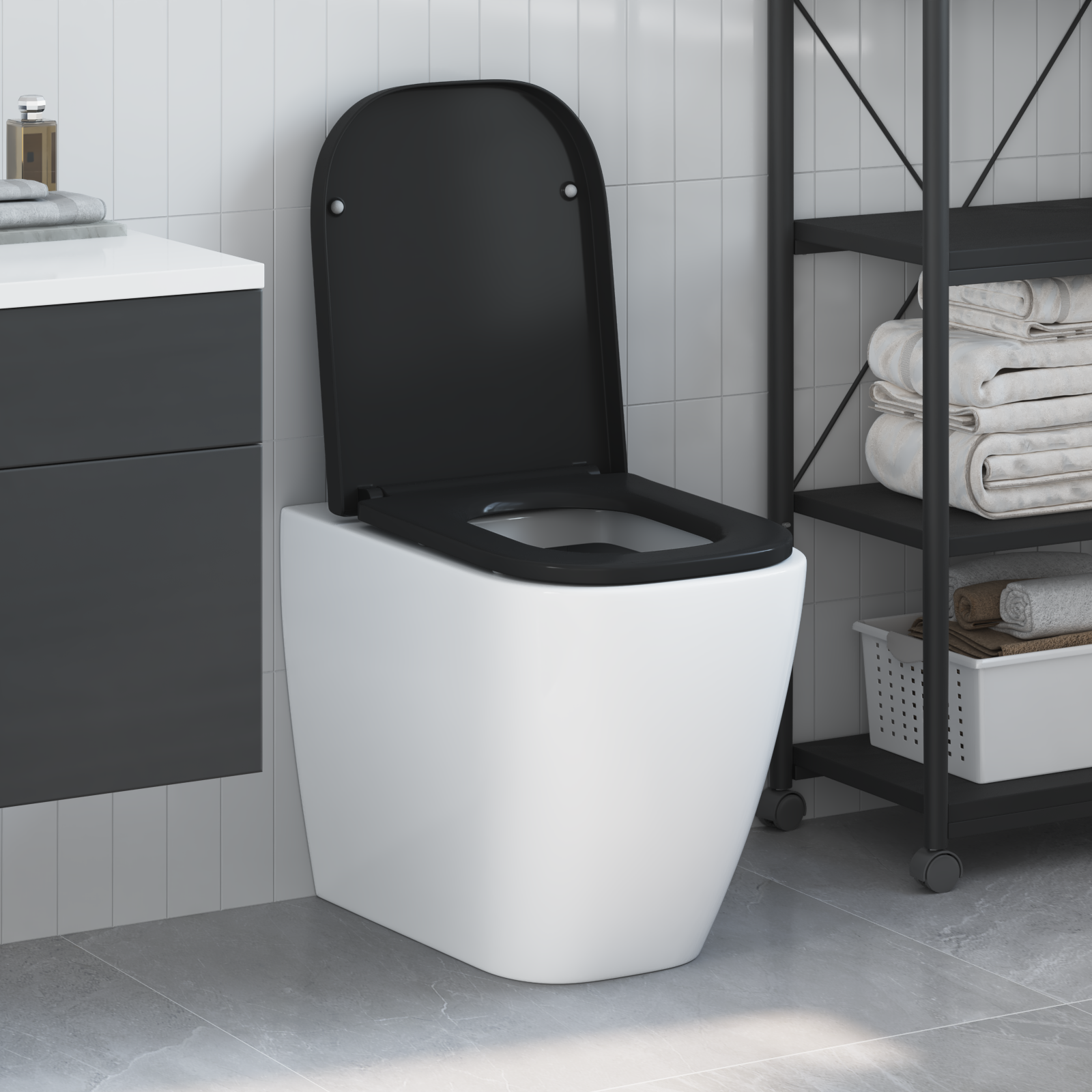 Sedile Del Wc Con Rilascio Rapido Nero 44.5 X 35 X 3.6 cm