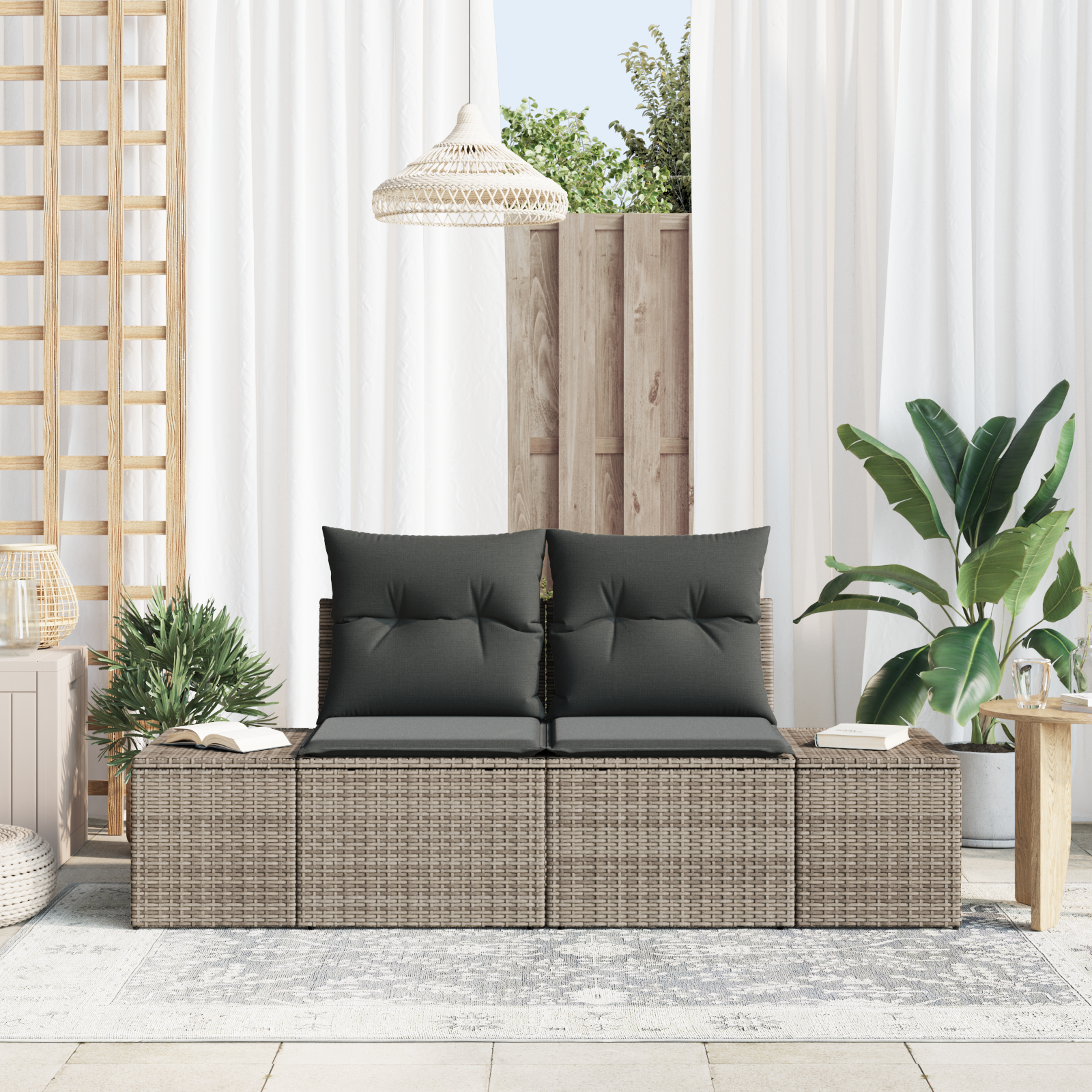 Divano Da Giardino Grigio 123 X 62 X 69cm Polyrattan