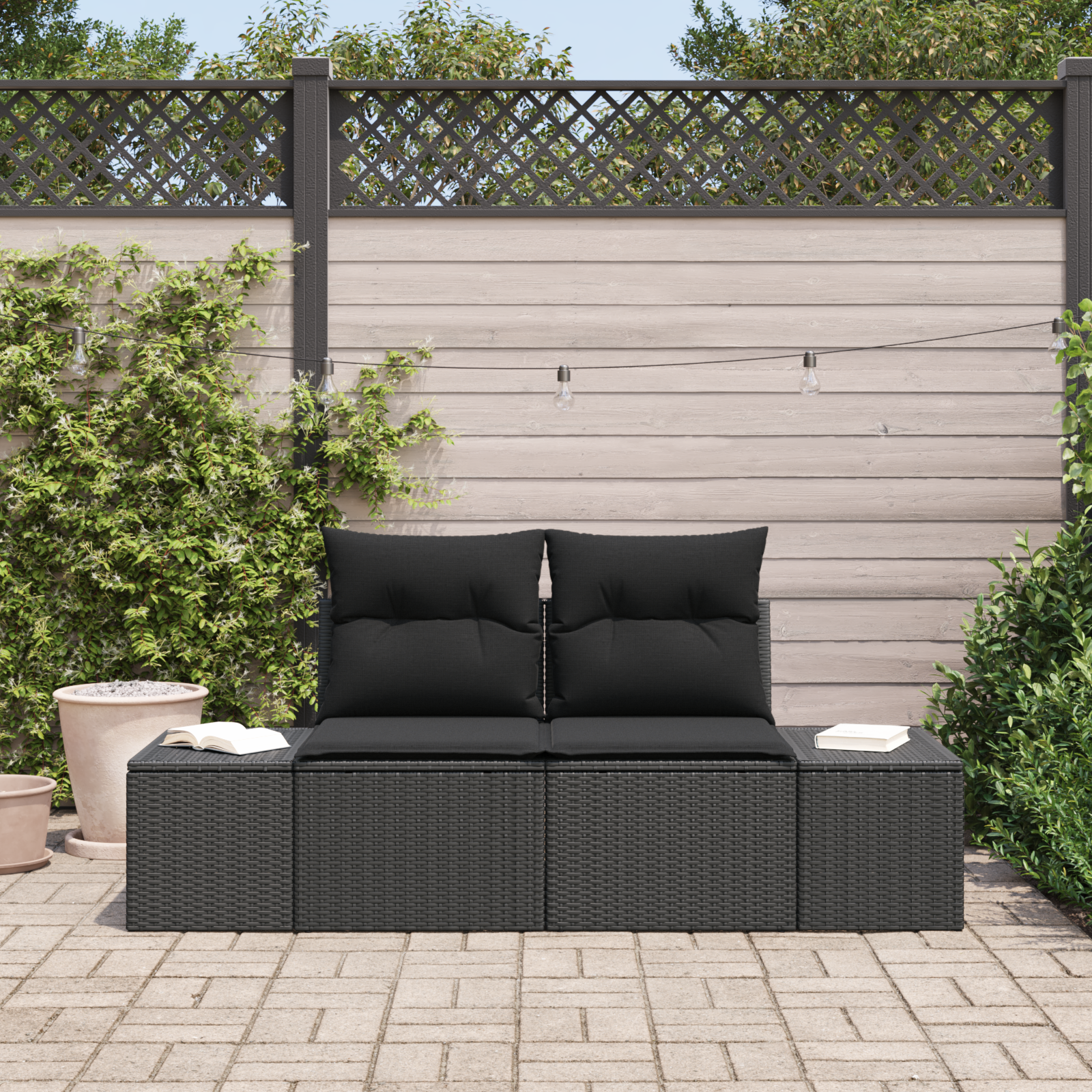 Divano Da Giardino Nero 123 X 62 X 69cm Polyrattan