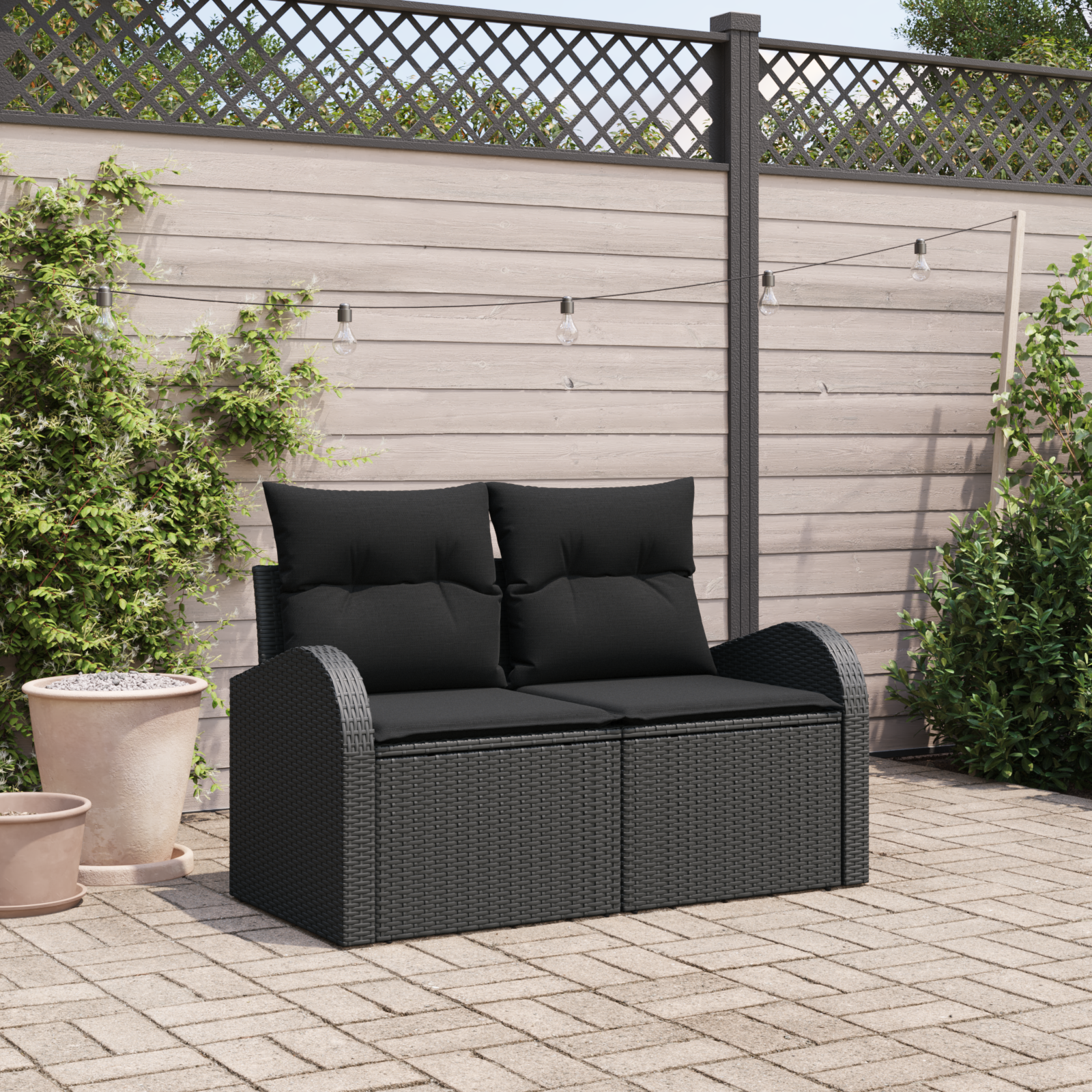 Divano Da Giardino Nero 124 X 62 X 69cm Polyrattan