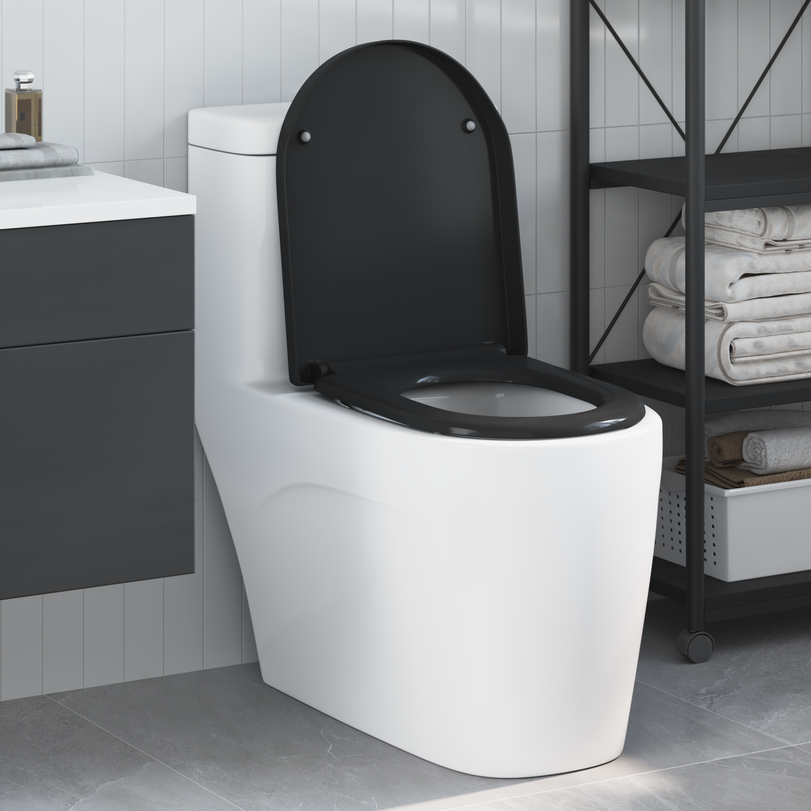 Sedile Del Wc Con Rilascio Rapido Nero 46.2 X 36 X 4.3 cm