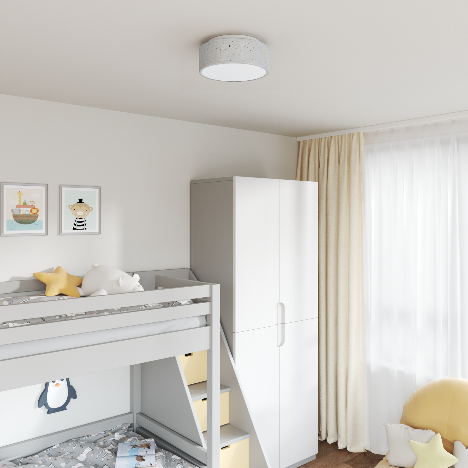 Lampada Da Soffitto Grigio 30 X 13.5 Cm Tessuto