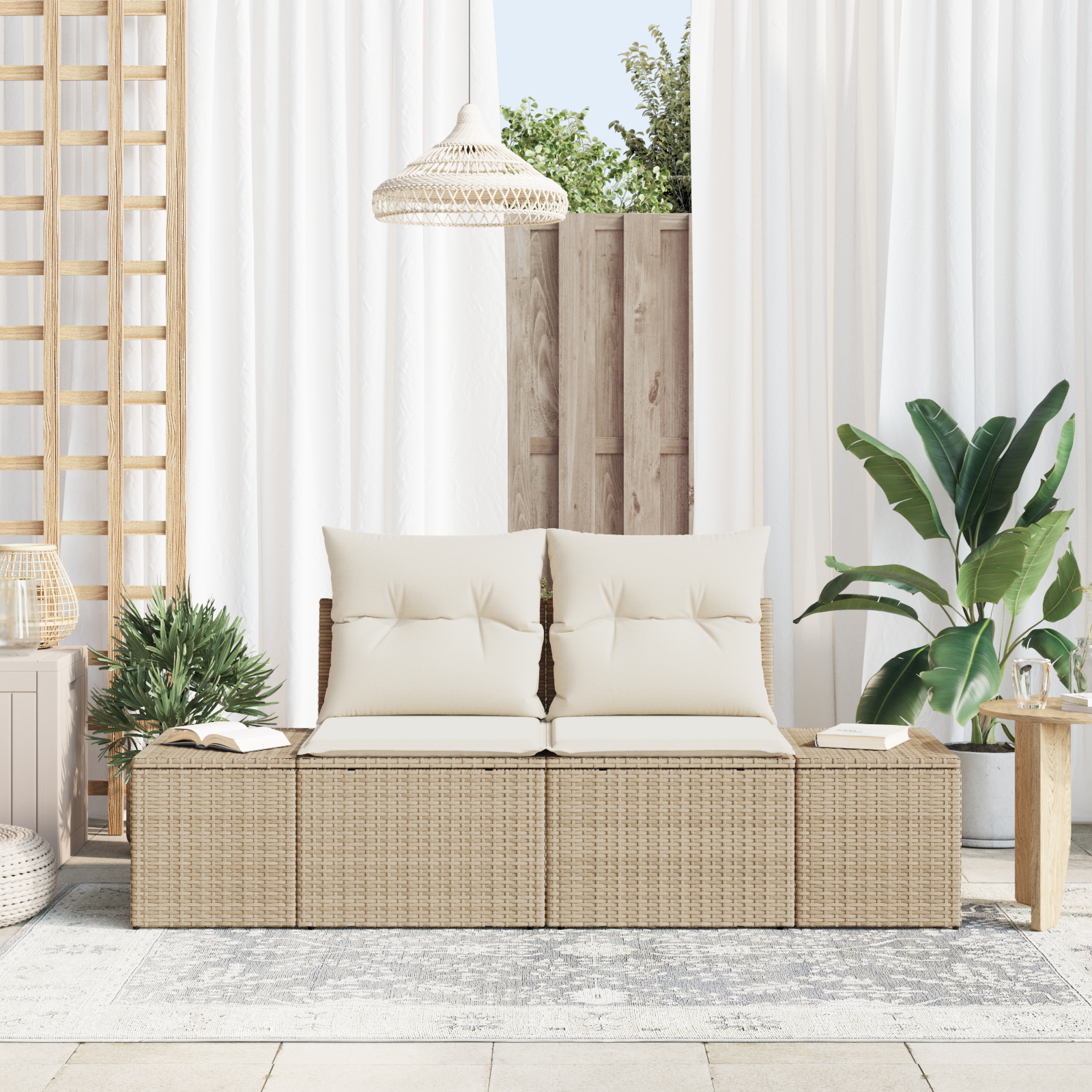 Divano Da Giardino Beige 123 X 62 X 69cm Polyrattan