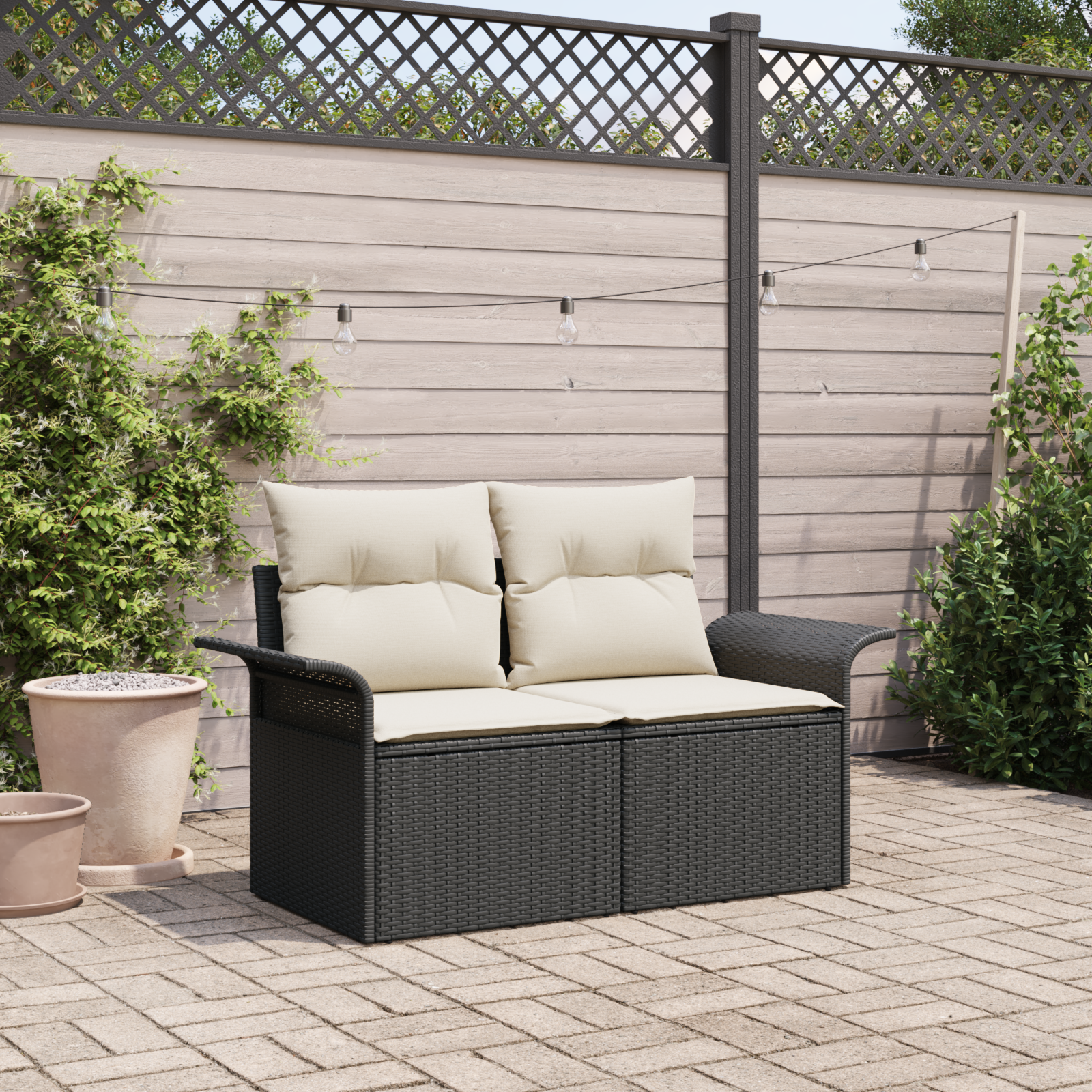 Divano Da Giardino Con Cuscino Nero 141 X 62 X 69cm Polyrattan