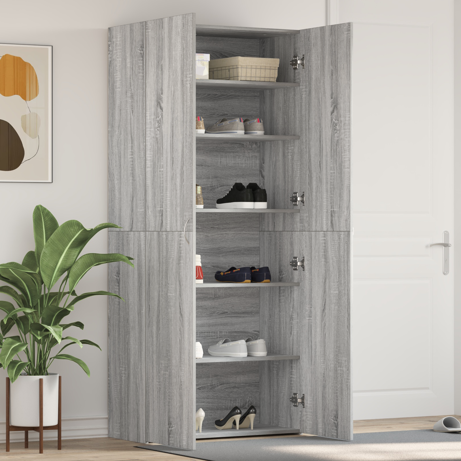 Mobile Per Scarpe Grigio 80 X 35.5 X 180 Cm Legno Multistrato