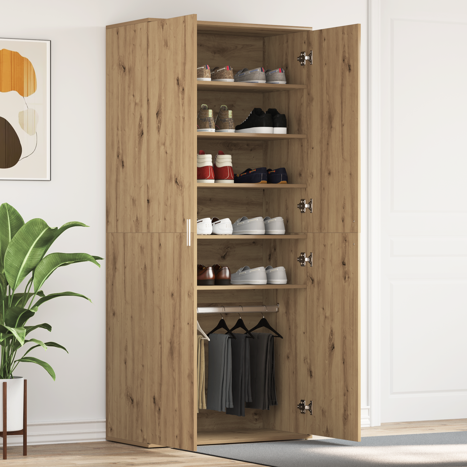 Armadio Per Scarpe Rovere Artigianale 80x39x180 Cm Legno Ingenerizzato