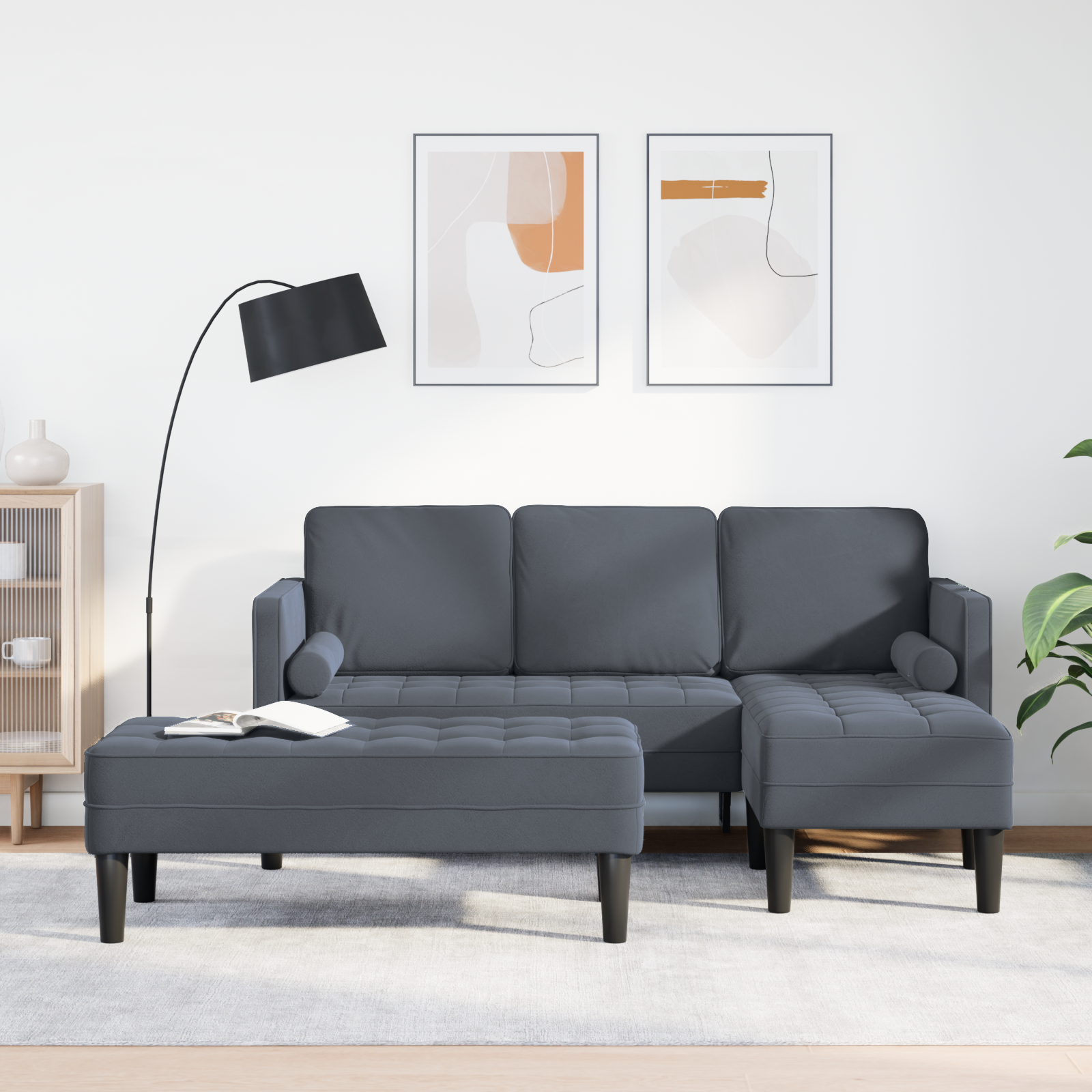 Set Di Divani 2 Pcs Grigio Scuro 173 X 131 X 67 Cm Velluto