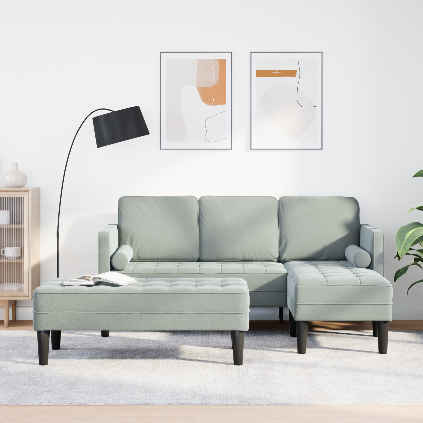 Set Di Divani 2 Pcs Grigio Chiaro 173 X 131 X 67 Cm Velluto